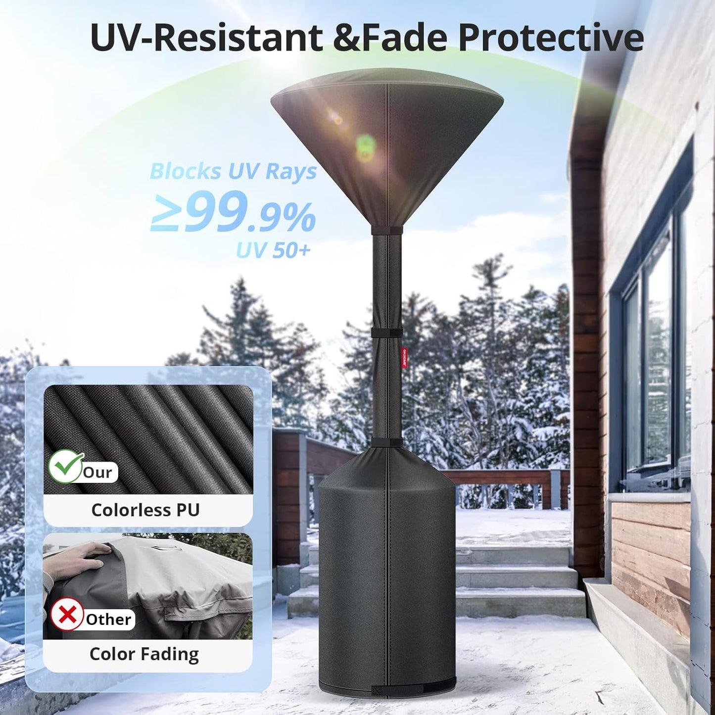 QH.HOME Winter Patio Heater Covers, [2025 Upgraded Tear-Resistant Fabric] Waterproof with Robust Zipper ,Height fit 87"-92",Dustproof/Wind/Sunlight/Snow-Resistant, 2 Pack-Black