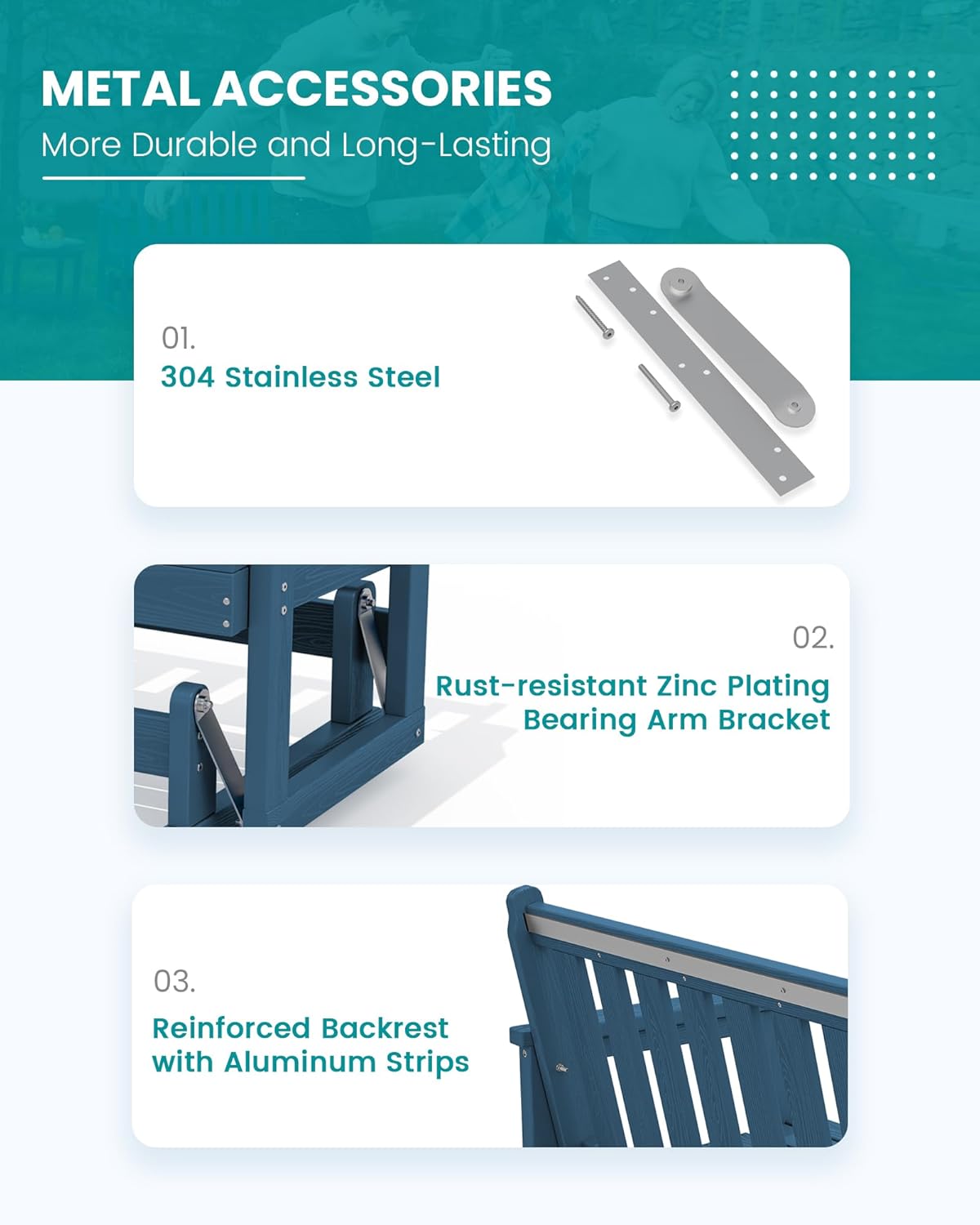 SERWALL Outdoor Glider Bench, HDPE All Weather Swinging Bench for Outdoor Porch Garden, 660LBS Capacity, Navy Blue