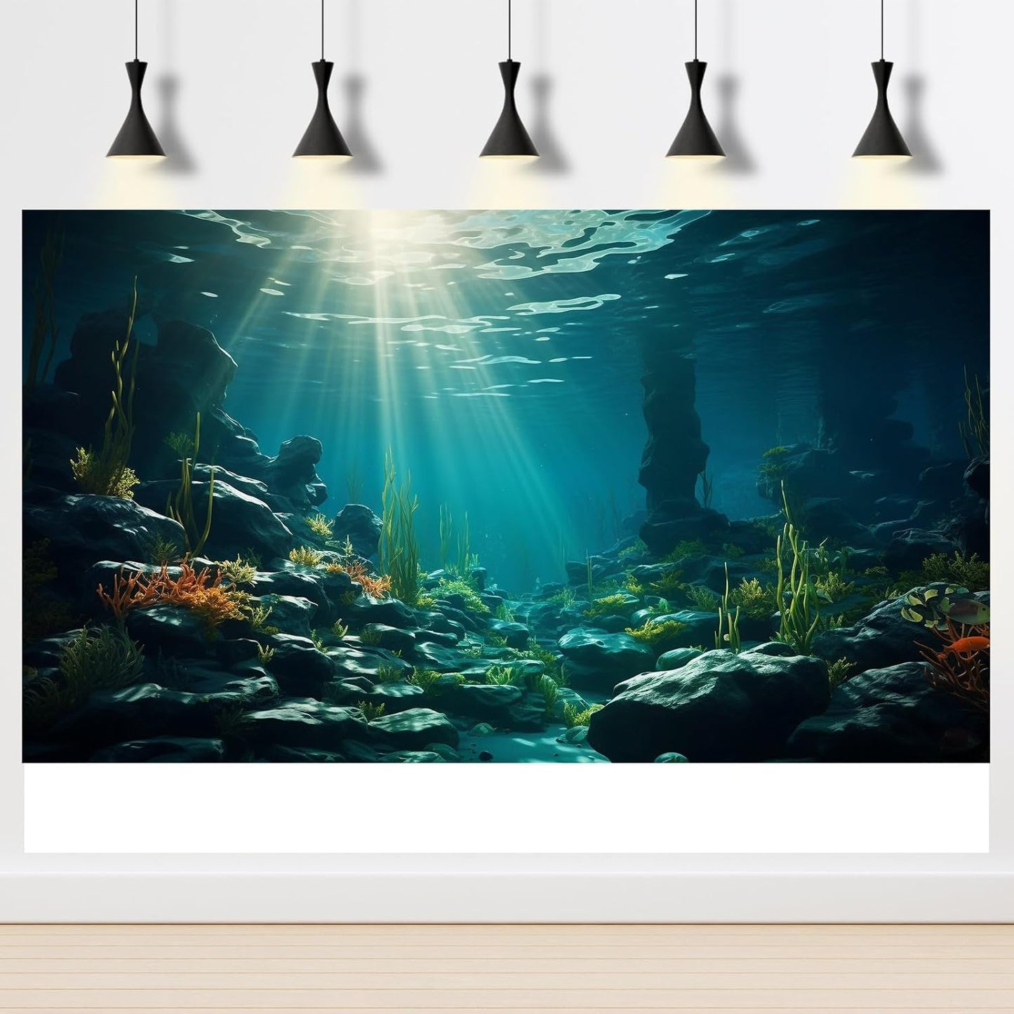 Aquarium Background Ocean Floor Fish Tank Background Underwater Coral Reef Stone Aquarium Backdrop Seaweed Background Sunlight Tank Backdrop Perfect Aquarium Backdrop Durable Vinyl 60x24in