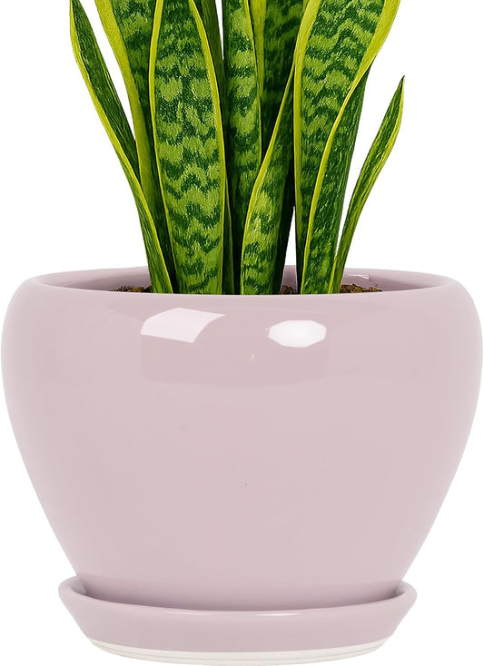 Deep Dream 8 Inch Plant Pots- Ceramic Pots for Plants with Drainage Hole and Saucer, Large Planter Pot for Indoor Plants Outdoor Decor, Pink