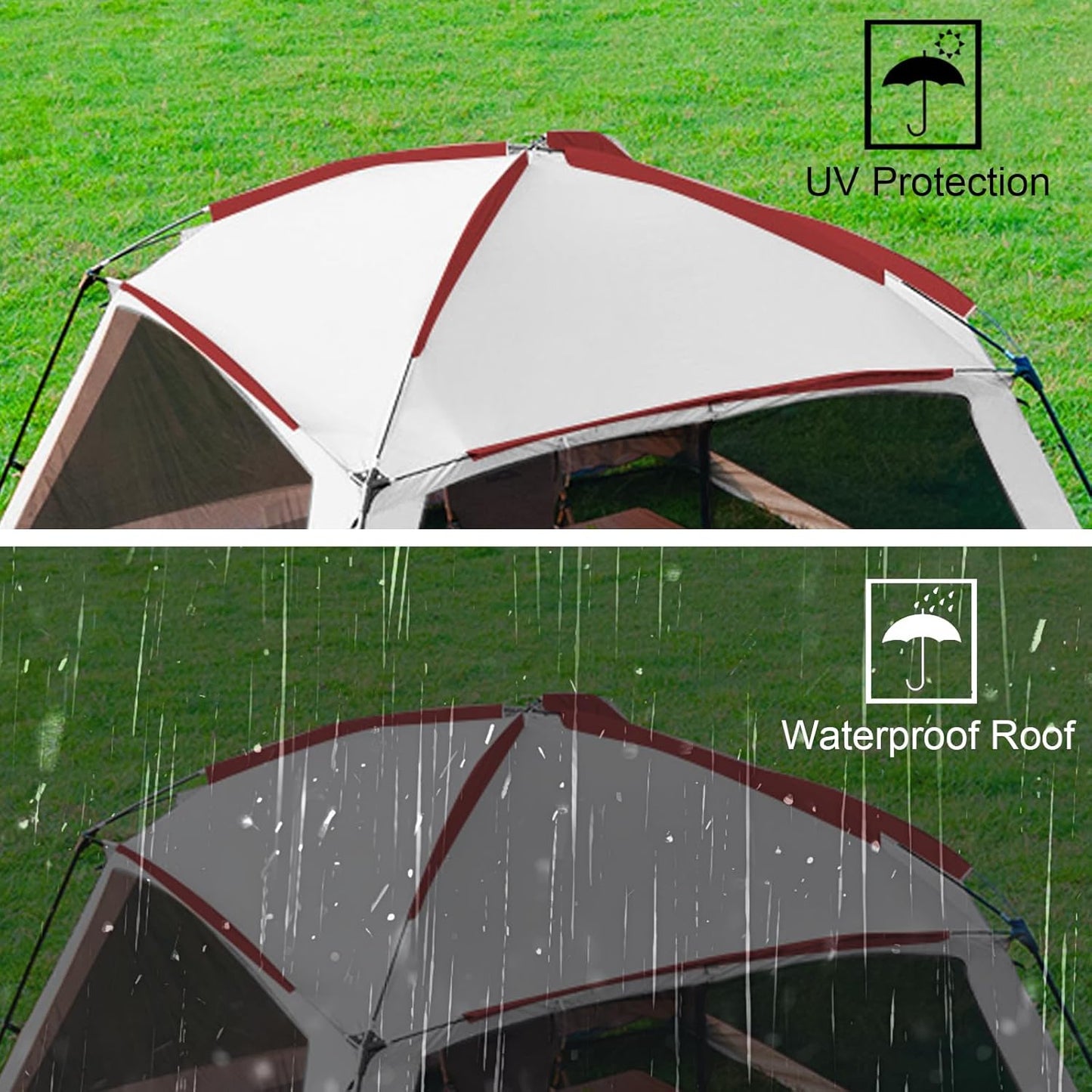 12x12 Ft Screen House Tent - Instant Pop Up Mesh Canopy Shelter with Waterproof & Sunshade Roof, Easy Setup for Camping, Backyard, Beach, Picnic, Red White