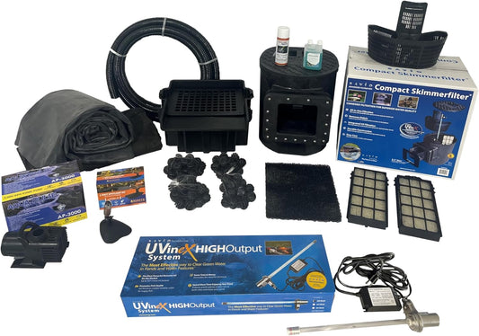 HALF OFF PONDS Savio Select 3,000 GPH Submersible Pump Pond Kit with 15' x 15' EPDM Rubber Pond Liner, UV Clarifier for Water Garden & Koi Pond