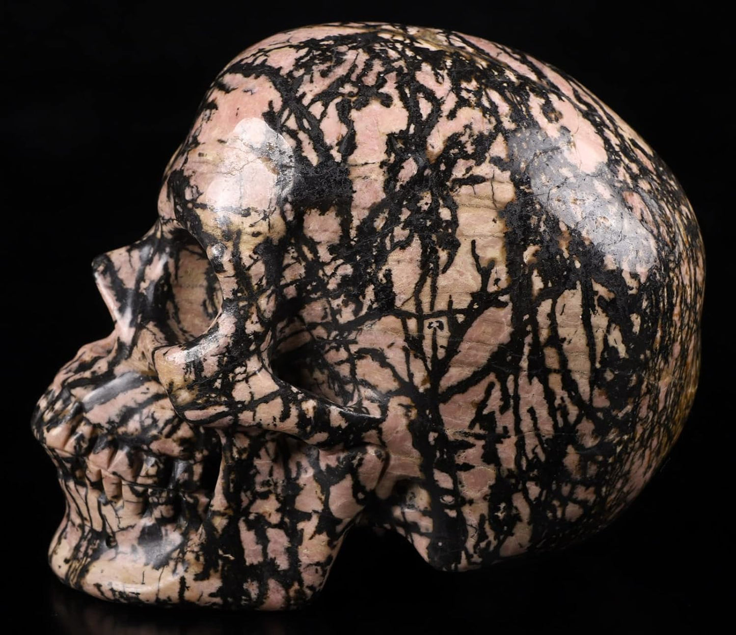 Skullis 5.0" Pink Rhodonite Super Crystal Skull, Hand Carved Gemstone Fine Art Sculpture, Reiki Healing Stone Statue.411 Z8