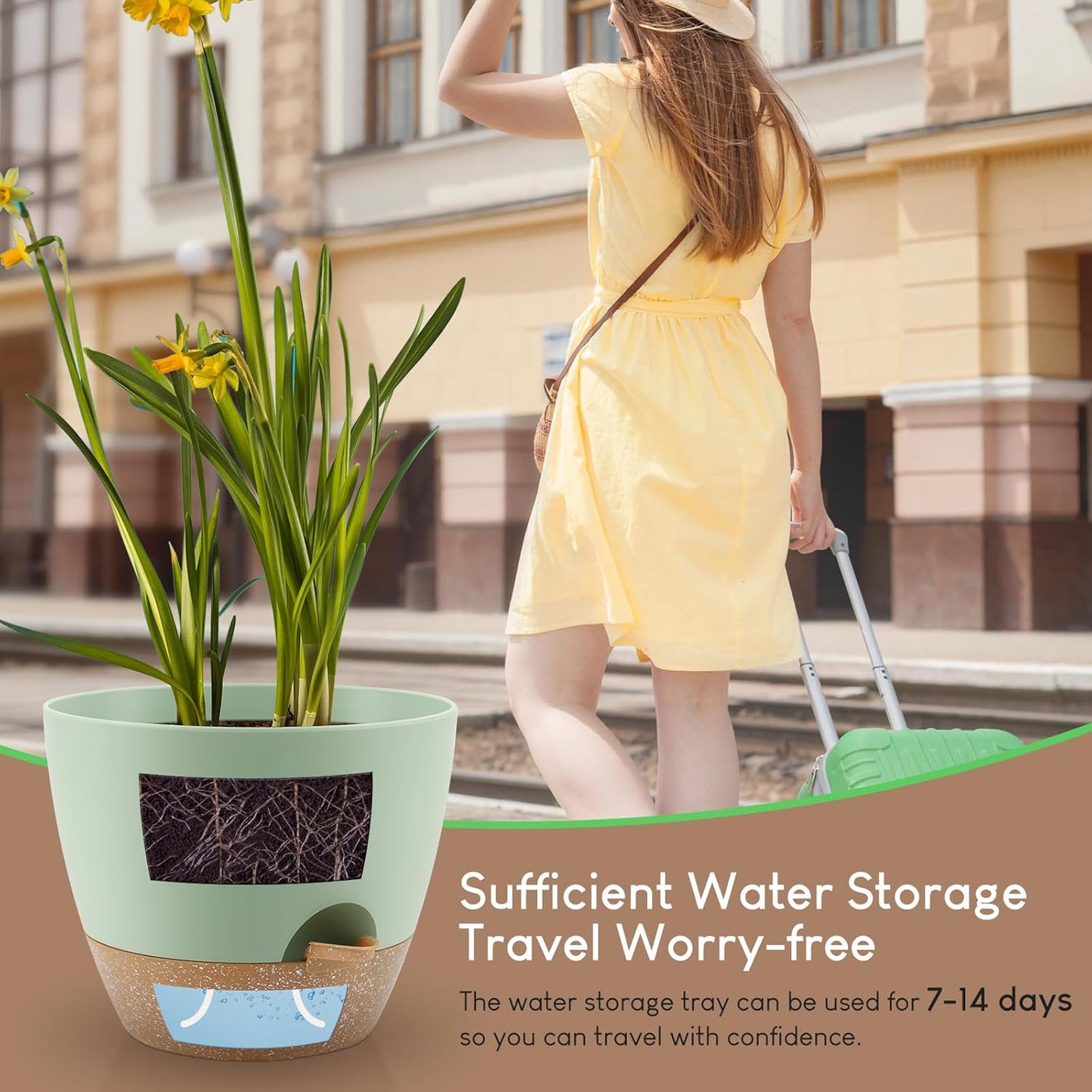 Plant Pots 10/9/8/7.5/7 inch, Self Watering Planters with Drainage Holes & Saucers for Indoor and Outdoor Plants (Green)