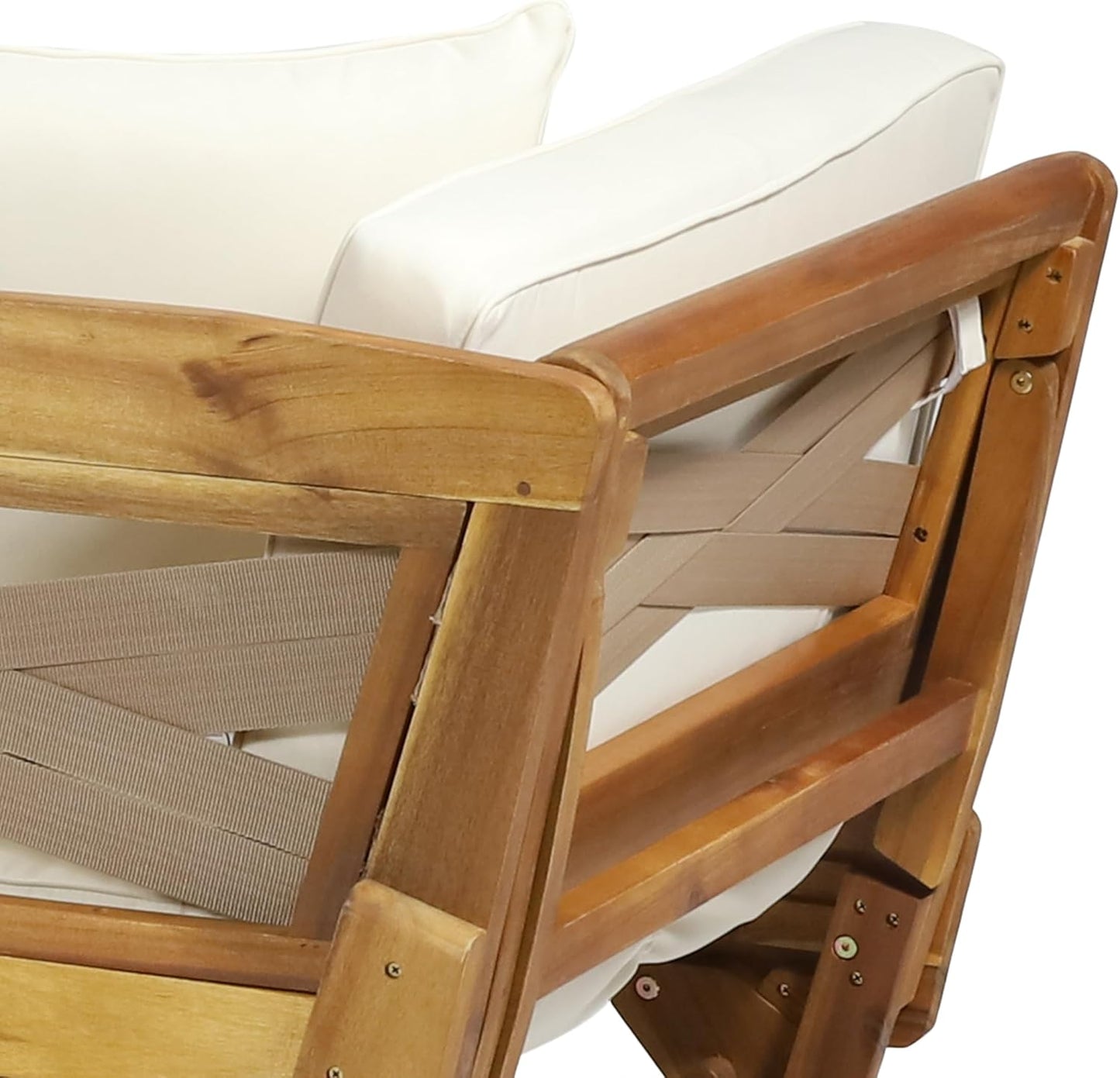 Outdoor Adjustable Patio Wooden Serene Daybed Sofa Chaise Lounge with Cushions for Small Places, Sleeper Chair with Armrest for Backyard, Poolside (Beige)