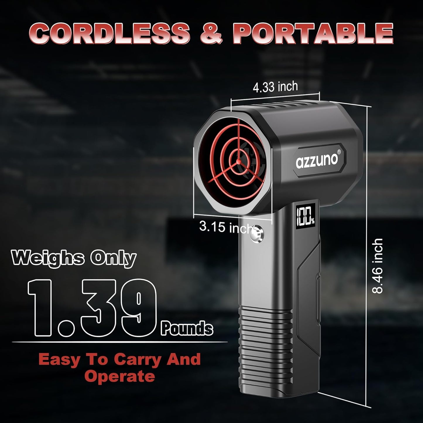 AZZUNO Turbo Dryer Blower for Car, Car Dryer Air Blower, 4 Speeds, 1400G Instant Thrust, 64mm Turbo Fan for Yard Cleaning, Snow Blowing, Leaf Blowing, Car Drying