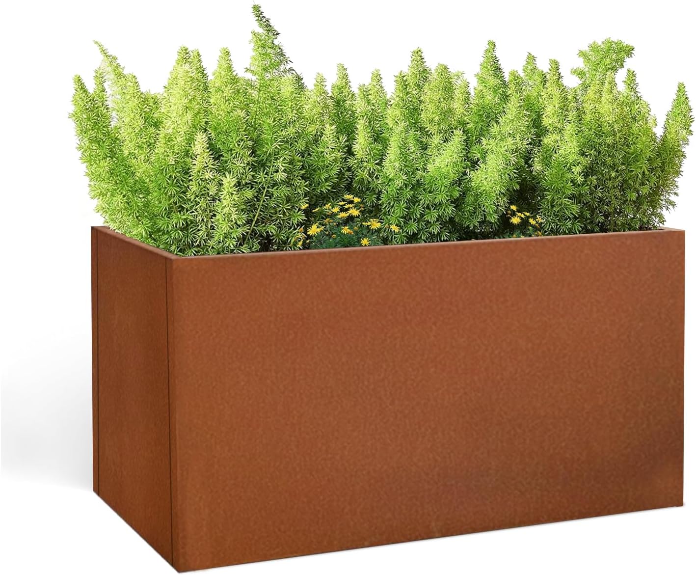 Corten Steel Corner Metal Planter Box Garden Steel Planter Pot for Patio Modern Farmhouse Rustic Design (L32 x W12 x D16, Rusted)