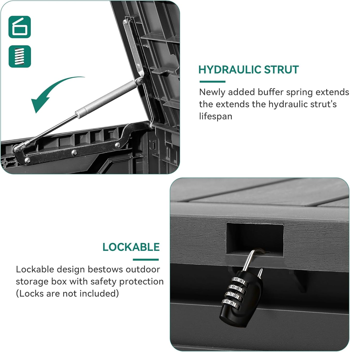 YITAHOME 80 Gallon Outdoor Storage Box, Large Water Resistant Resin Deck Box, Indoor Outdoor Lockable Storage Container for Patio, Garden, Cushions, Tools, Equipment (Dark Gray)