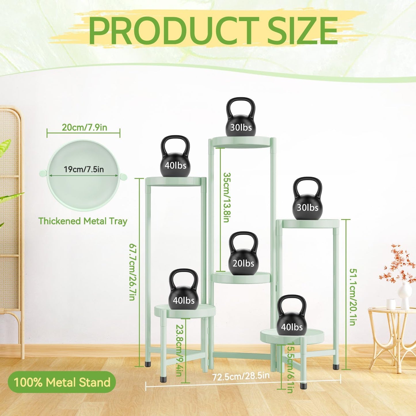 iDavosic.ly Plant Stand Indoor Outdoor, 6 Tier Corner Metal Flower Display Holder Shelf, Folding Tall Orchid Rack for Patio Balcony Porch Garden Living Room House, Light Green