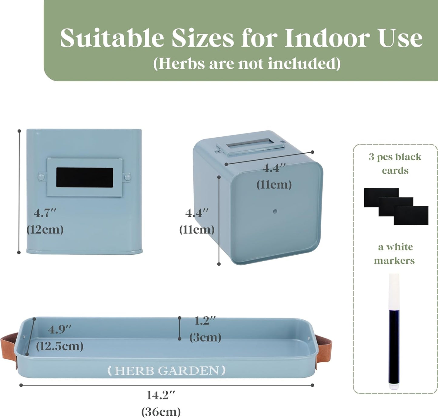 PERFNIQUE Indoor Herb Garden, Herb Garden Planter Set with Tray, Farmhouse Indoor Plant Pots, Windowsill Herb Garden with Drainage(Planter only) for Indoor/Outdoor, Window Pots(Sky Blue)