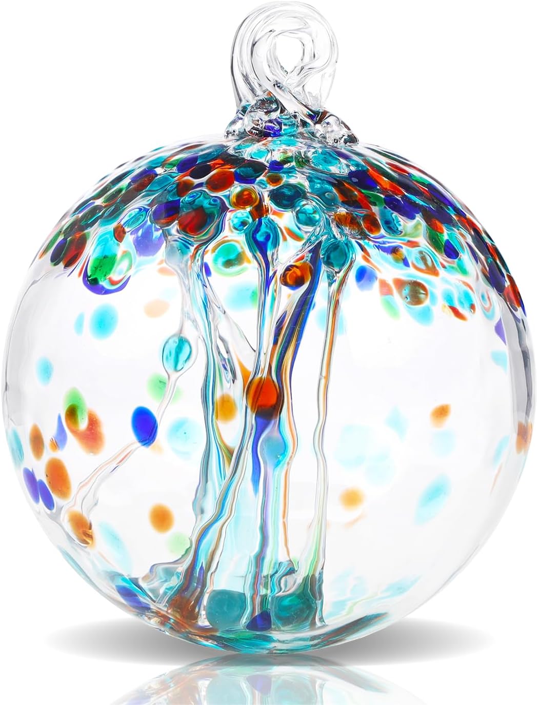 VOREEN 4" Hanging Glass Garden Gazing Ball Hand Blown Glass Witch Ball Christmas Ornament Friendship Balls for Outdoor Garden Patio Window Home Décor, Gift for Mom Wife Friend, Teal Blue