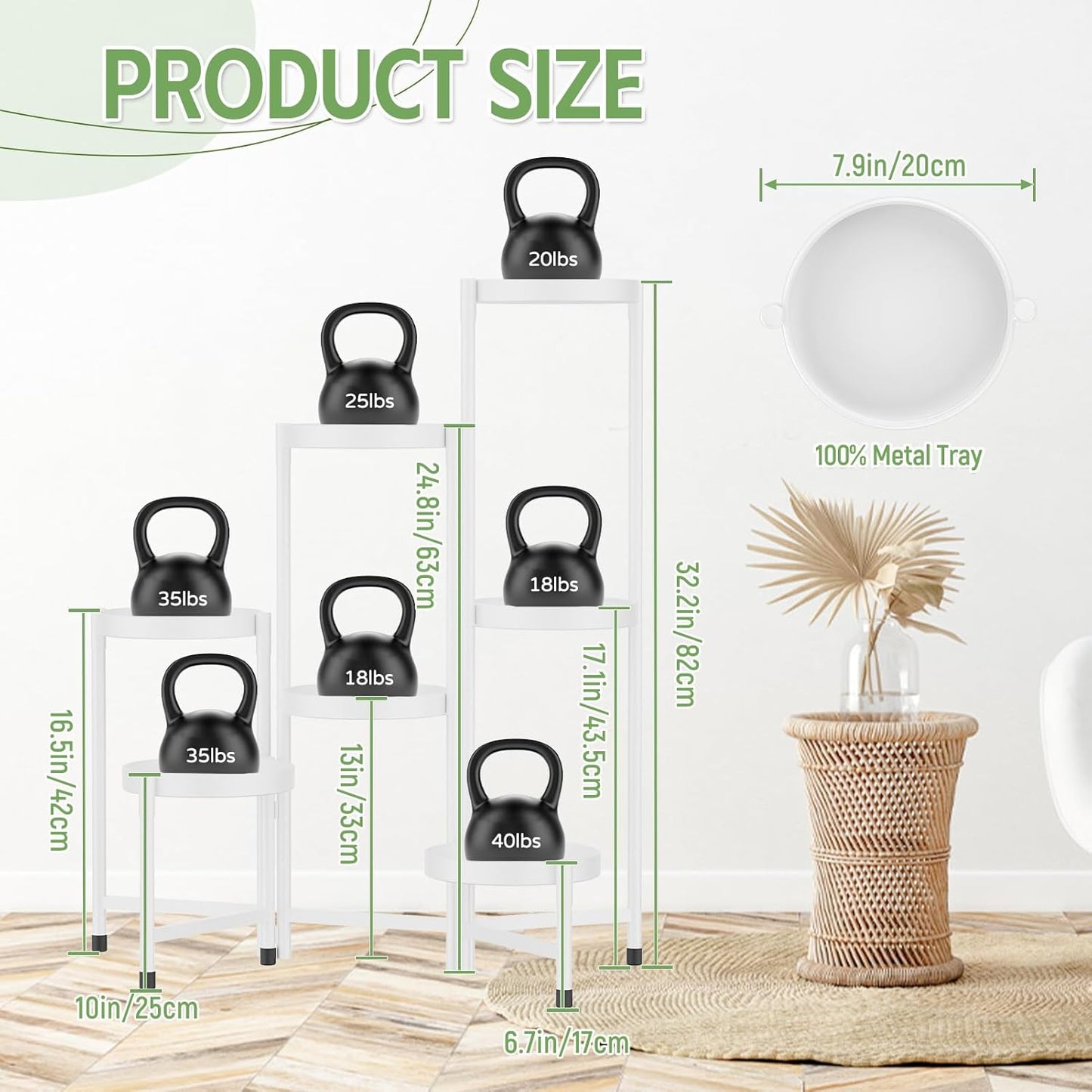 iDavosic.ly Plant Stand Indoor Outdoor, 7 Tier Corner Metal Flower Display Holder Shelf, Folding Tall Orchid Rack for Patio Balcony Porch Garden Living Room House, White