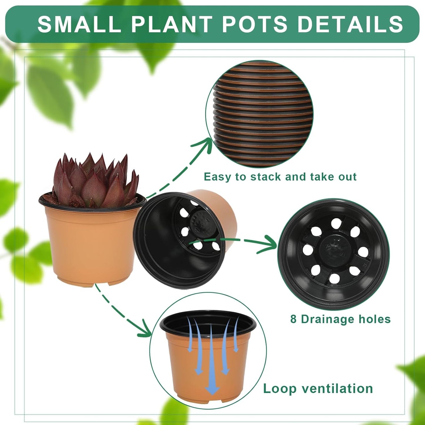 100 Pack 3 Inch Plant Nursery Pots for Plants, Small Plastic Pots with Drainage Holes, Seed Starter Pots for Transplanting, Succulents, Seeding, Cuttings, Flowers, Indoor Outdoor, Ochre