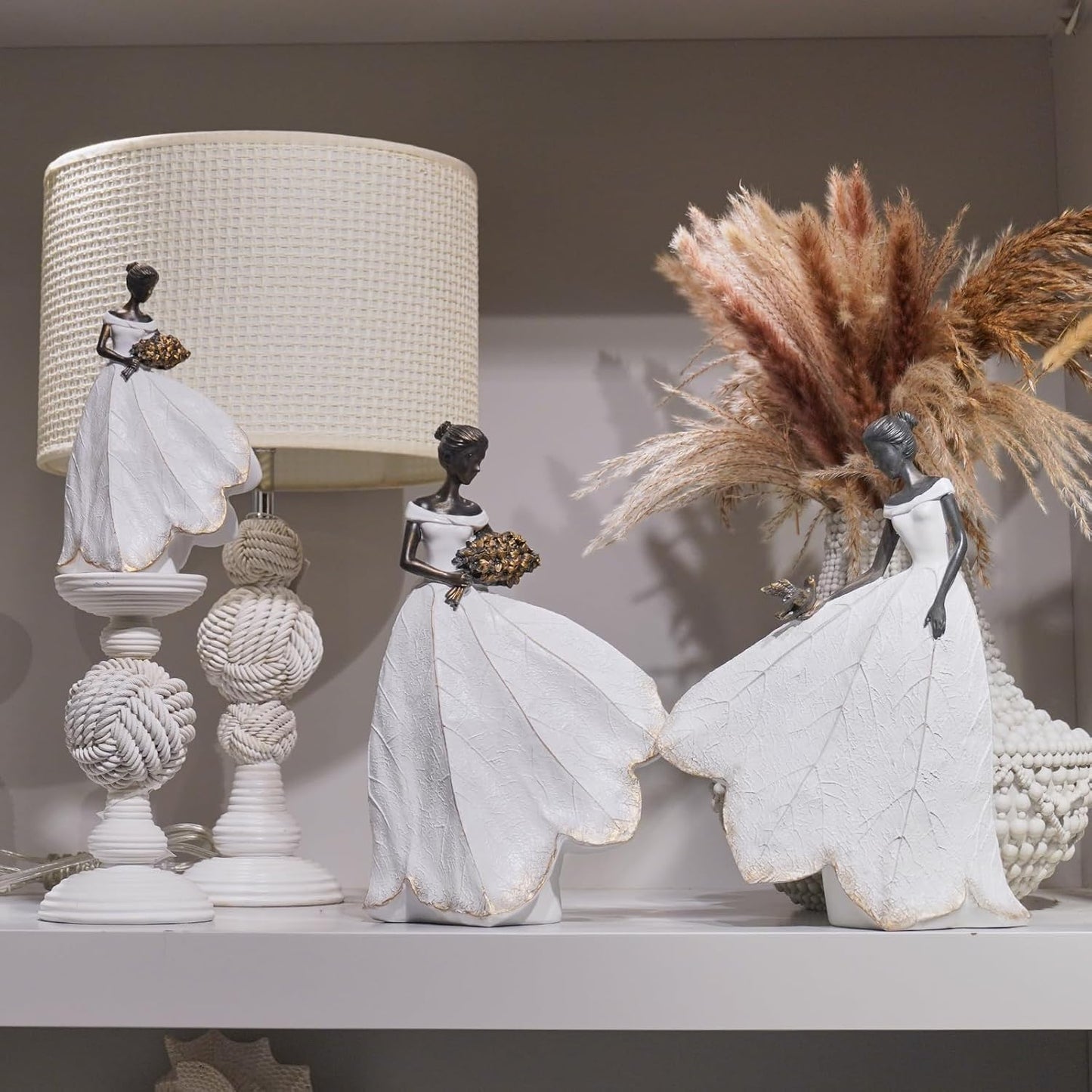 Guichifun Fairy Statue Collection Home Decoration - White Leaf Angel Girls Resin Home Decor for Outside or Inside Rustic Garden Outdoor Yard Decorations Figurines Memory Gift 7.5 x 4.5 x 11.5 Inch