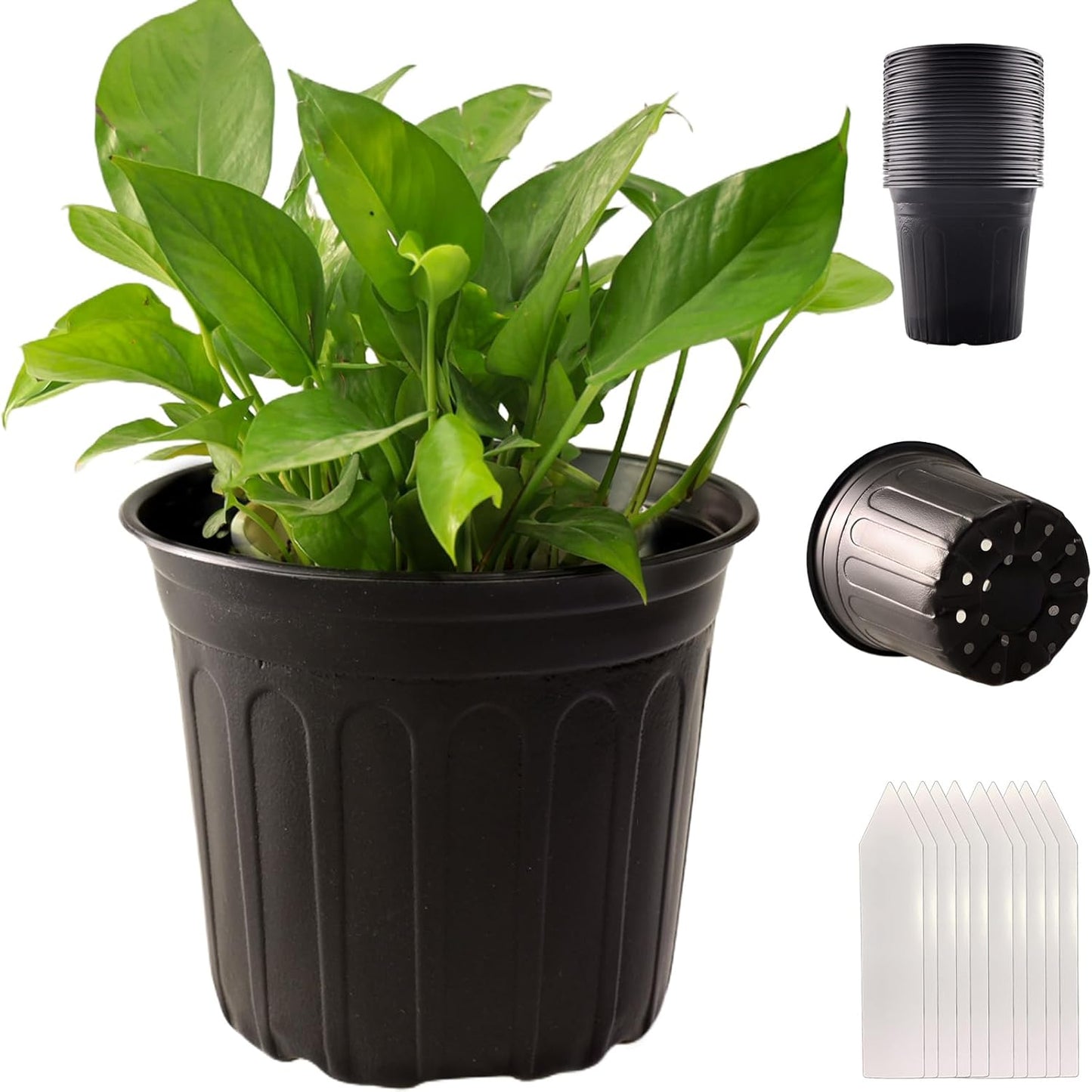 25 Pack 5 Gallon Flexible Plant Nursery Pots Plastic Seedling Starting Pots with Drainage Holes Soft Flower Pots Plant Container with Plant Labels, Black