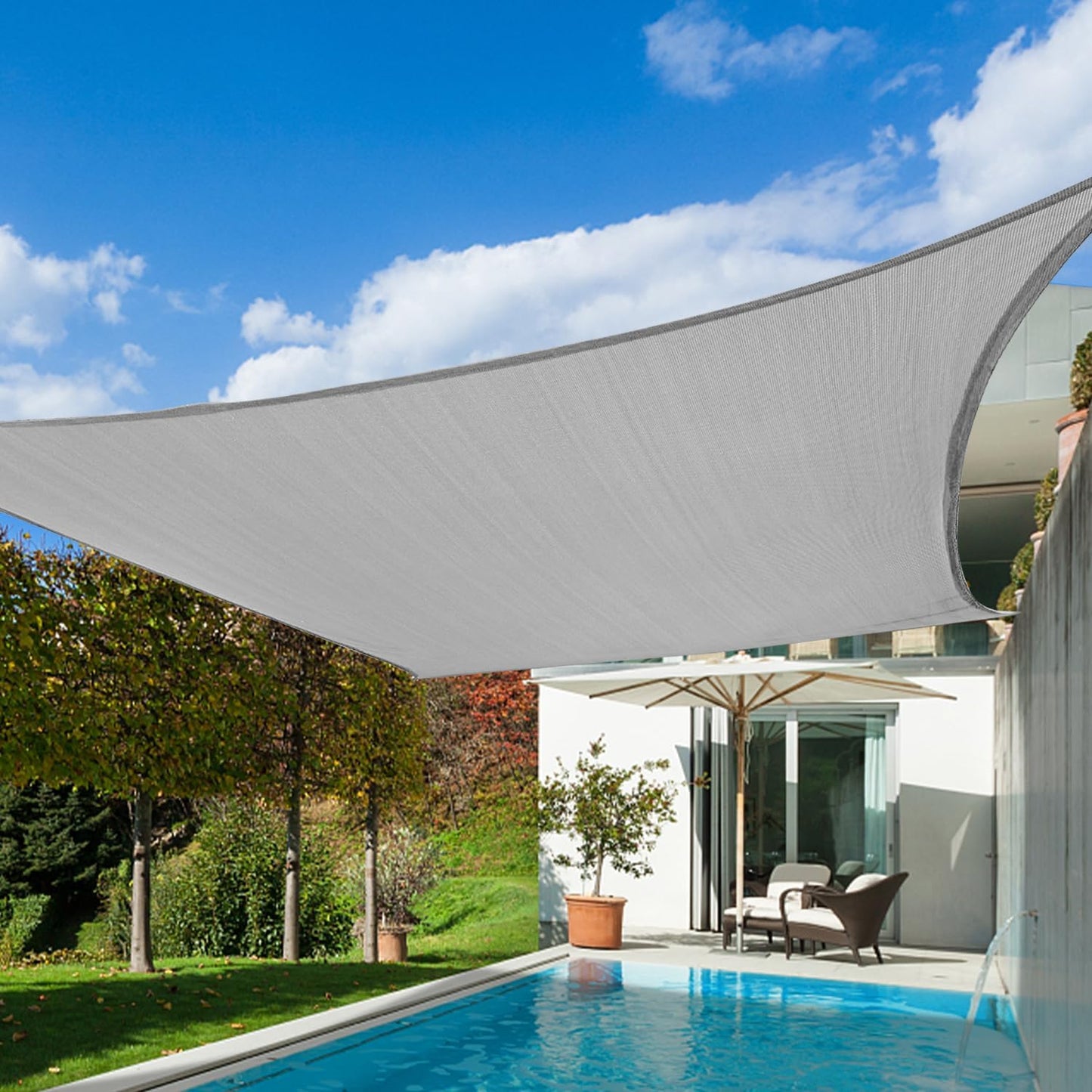KANAGAWA Sun Shade Sail 16'x16' Gray Rectangle UV Block Canopy Cover for Patio Backyard Lawn Garden Outdoor Activities