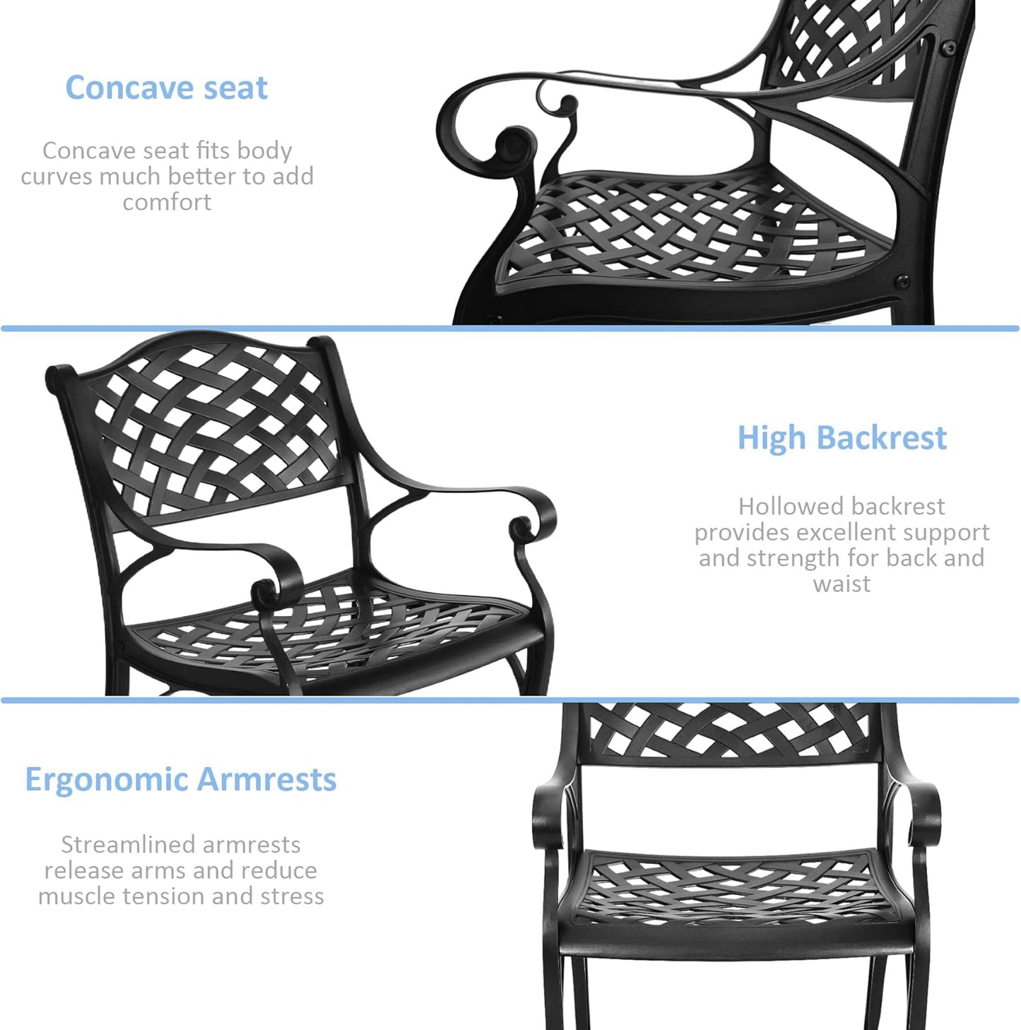 Cast Aluminum Outdoor Dining Set 5 Piece, Patio Dining Table and Chairs Set of 4, Garden Metal Conversation Table Set for Balcony Porch