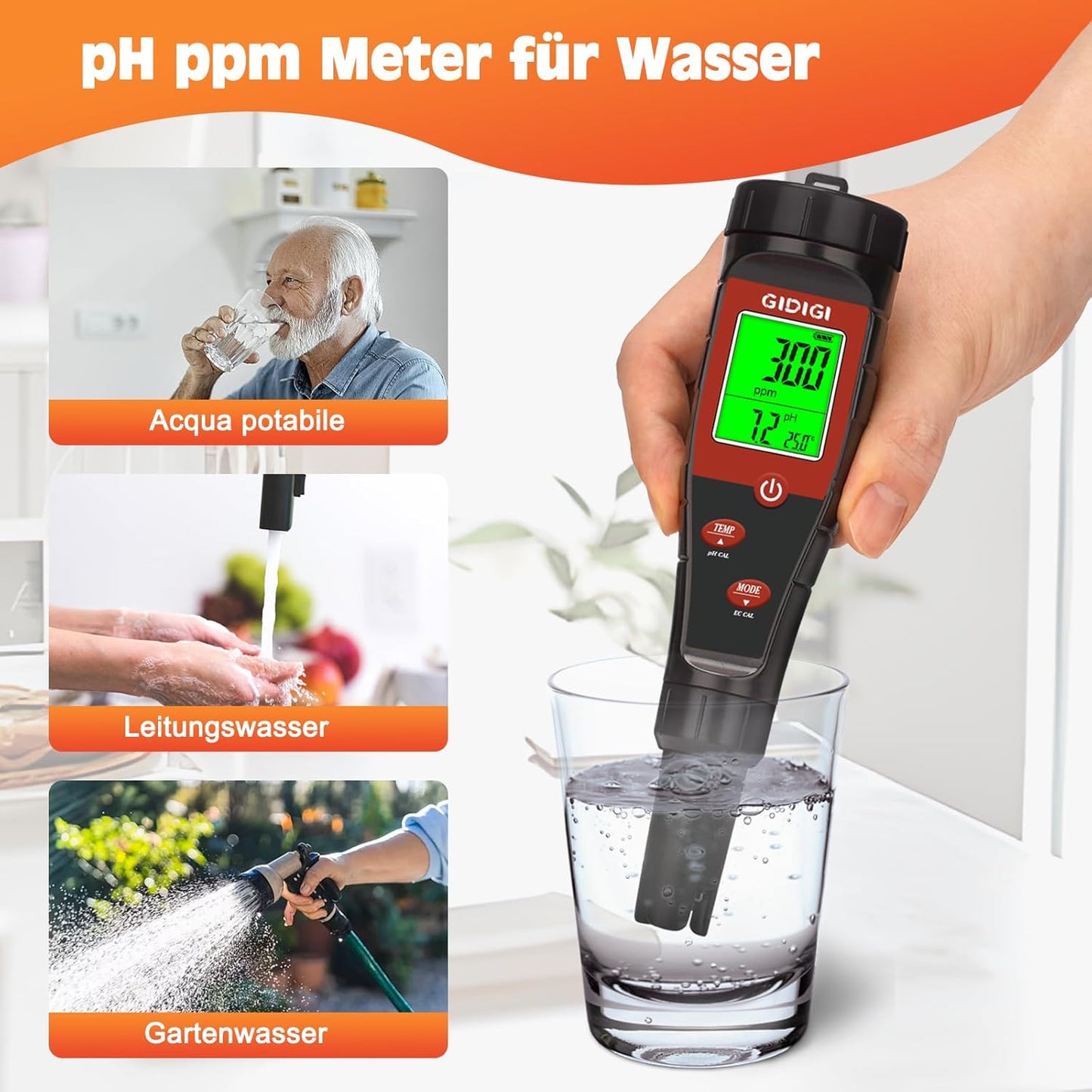 Digital pH Tester for Water, pH Meter for Hydroponic Water, TDS Tester EC PPM Test for Plant Nutrients, 4-in-1 Meter for Conductivity, pH Pen for Drinking Water, DWC, Indoor Plants