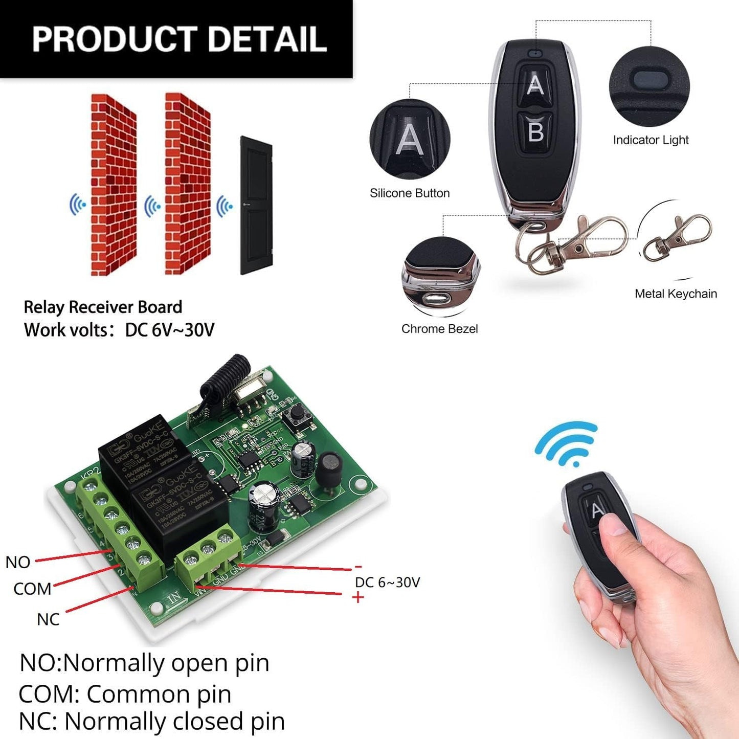 QIACHIP 12V 24V Wireless RF Remote Control Relay Switch Universal 2 Ch 433MHz Receiver Momentary or Toggle Switch with 2 Transmitters for Garage Door Openers LED Lights Motor Curtain