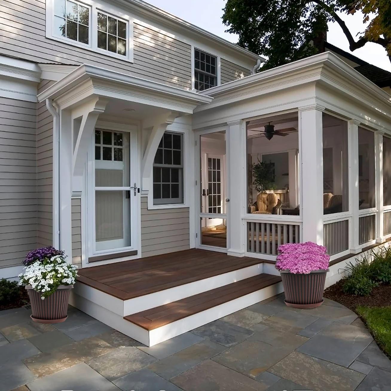 Large-Planter-Indoor-Outdoor Plant Pots, 16 inch 4 Pack Plastic Flower Pots with Saucer And Drainage Holes, Modern Garden Planters For Planting Medium Large Plants， Decorative Resin Garden Pots