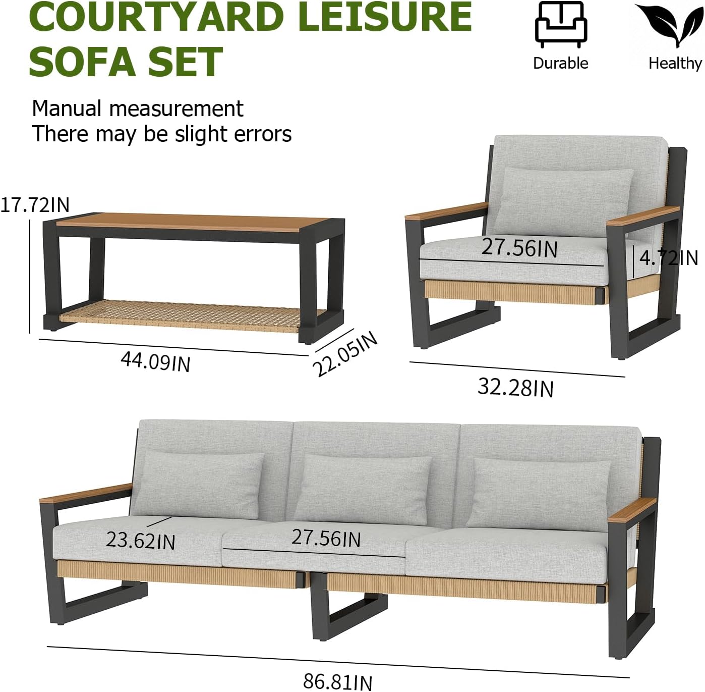 Aluminum Outdoor Patio Furniture Set 5 Seat, Patio Conversation Set with Durable Mesh Rope Weaving, Wide Armrests and Seats, Metal Sofa Set for Patio Yellow