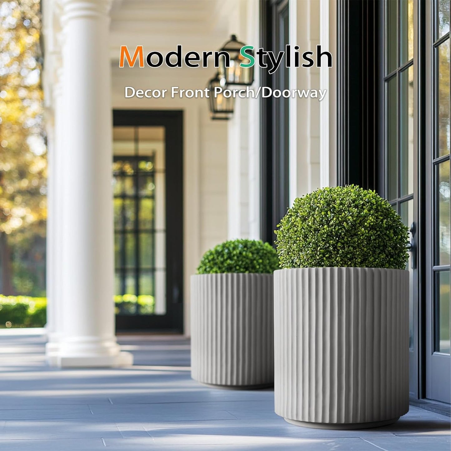 Round Concrete Planter Outdoor Indoor, Large Cement Plant Pots for Flowers (Vertical Gray, 12 inch)