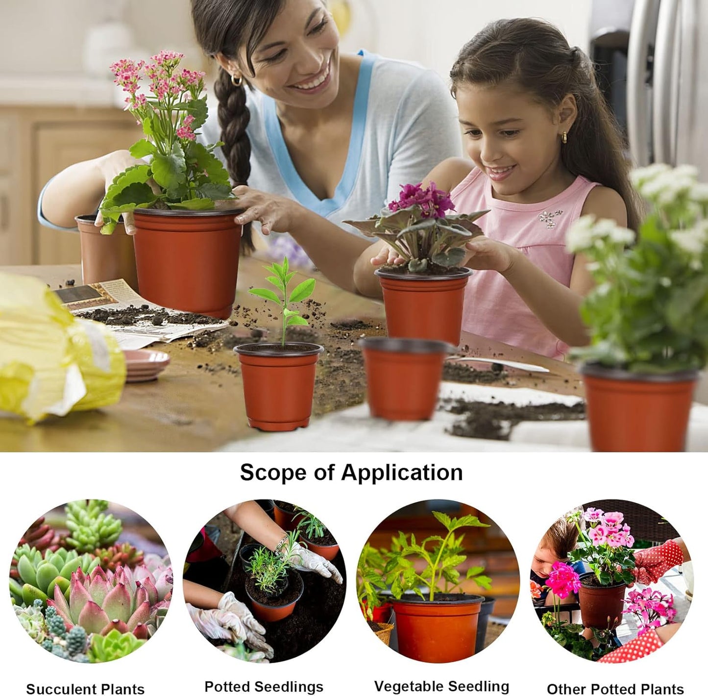 Augshy 120 Pcs Plastic Plants Nursery Pot, Indoor Outdoor Seed Starting Pots (4,5,6-Inch)