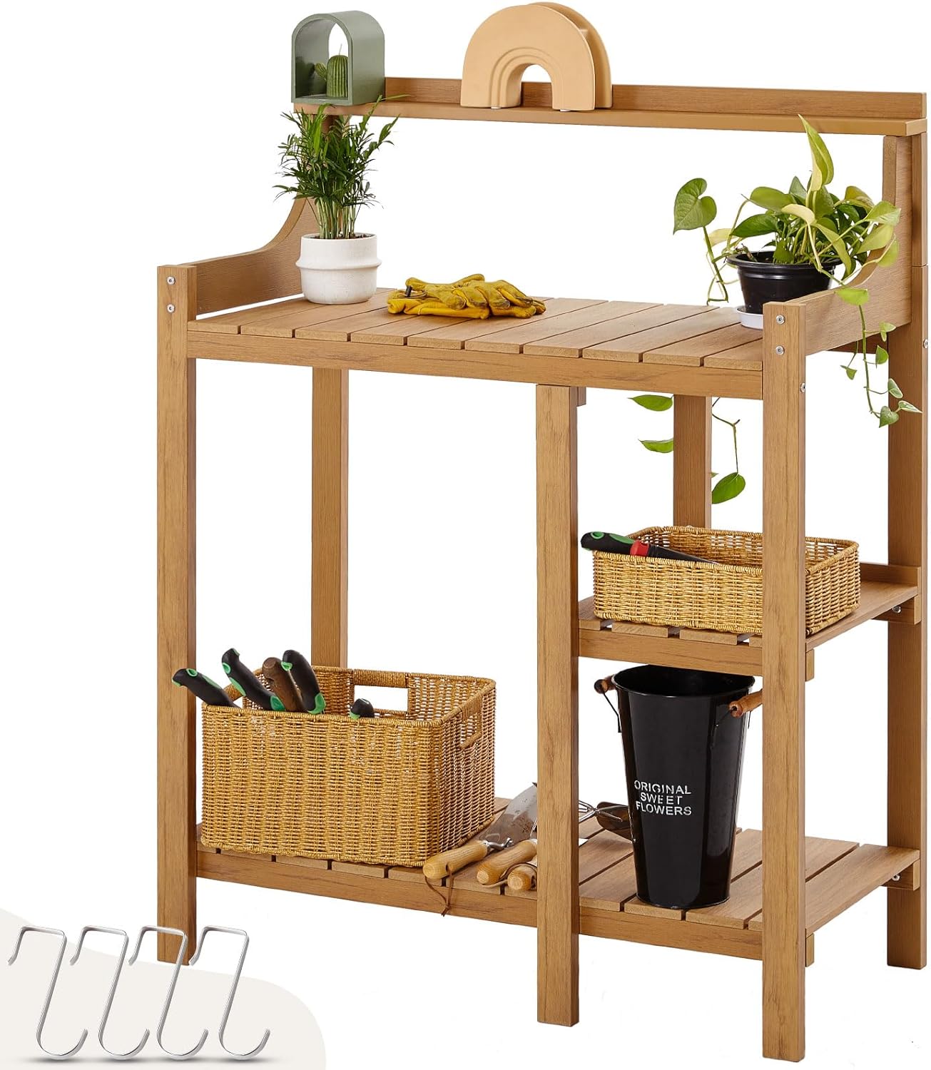 LMP Potting Bench, HDPS Potting Bench Table, 50’’x17.5x37.5' (LxWxH) All Weather Potting Table Work Station for Outside Gardening, Like Teak Wood