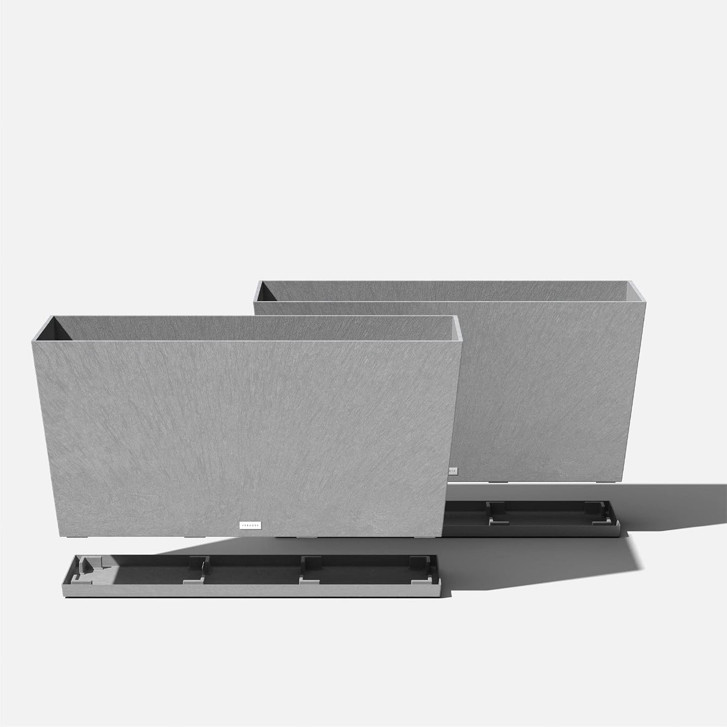 Veradek Midori Long Trough Planter (Light Grey, 39 inch - 2 Pack with 2 Saucer Trays)