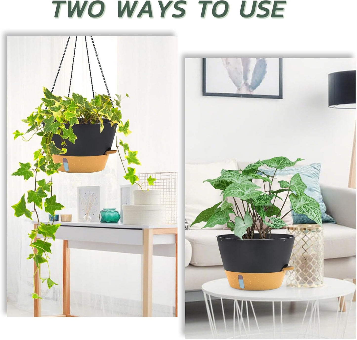 ZMTECH 12 Inch Hanging Planters for Indoor, 2 Pack Self Watering Plant Pot for Outdoor Garden Porch, Large Hanging Baskets with Visible Water Level and Chain(12Inch, Gray)