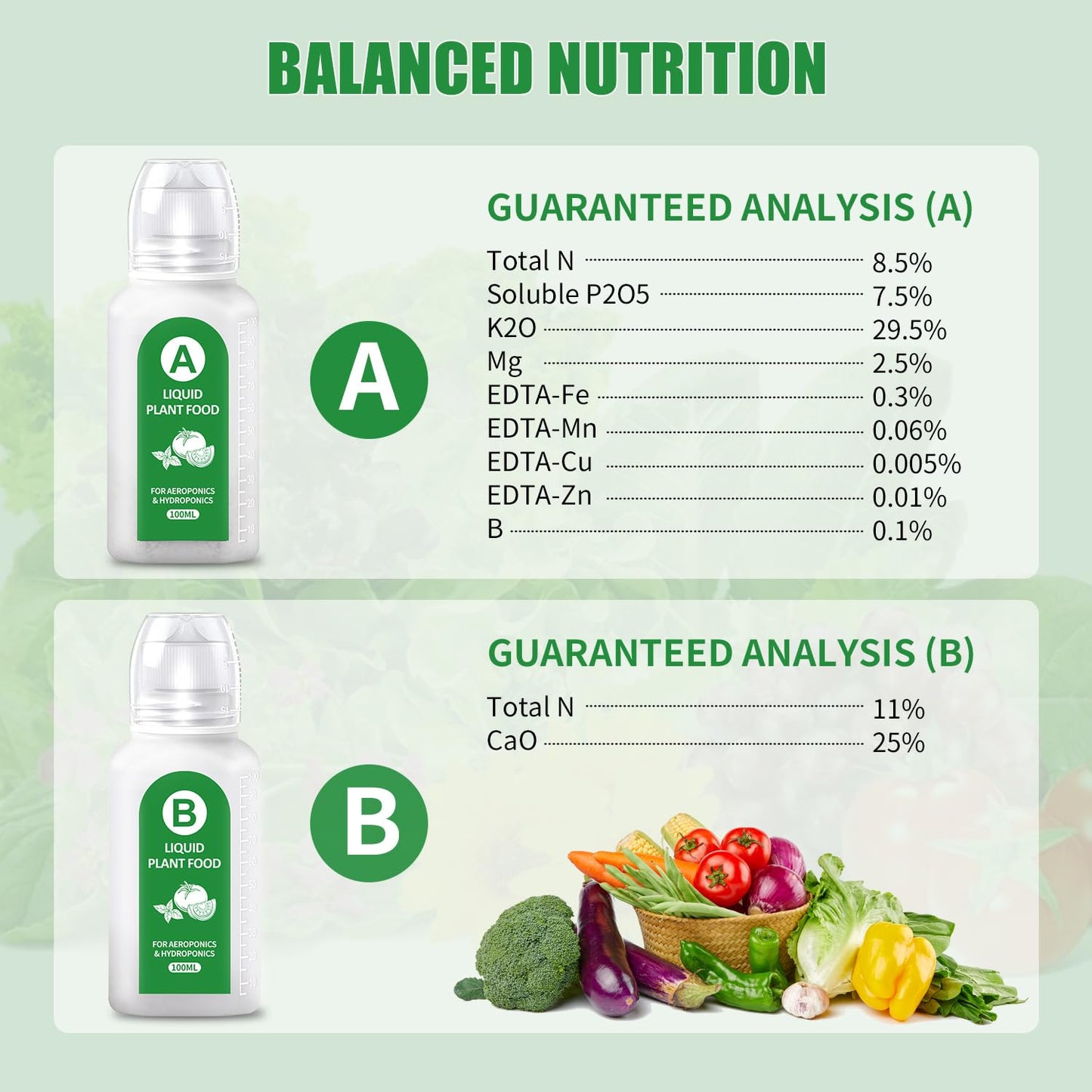 Hydroponics Nutrients(800ml in Total), All Purpose Plant Food A&B Hydroponics Supplies, Indoor Plant Fertilizer for Hydroponics Growing System, Hydroponic Solution for Herbs Vegetables