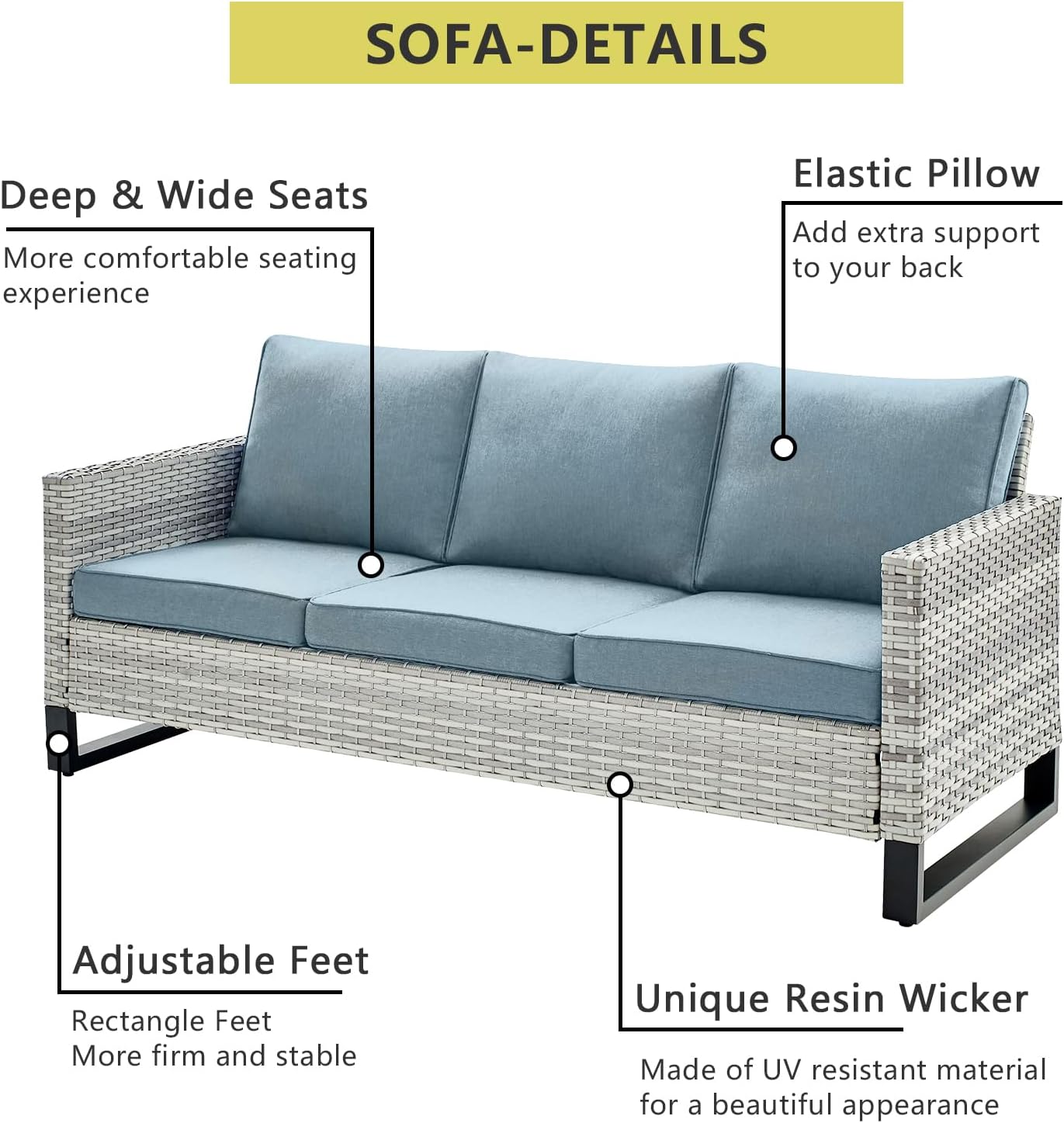 HUMMUH Patio Furniture Set 5 Piece Outdoor Sectional Sofa,PE Wicker Patio Swivel Rocker Chairs with Ottomans for Porch,Garden,Backyard