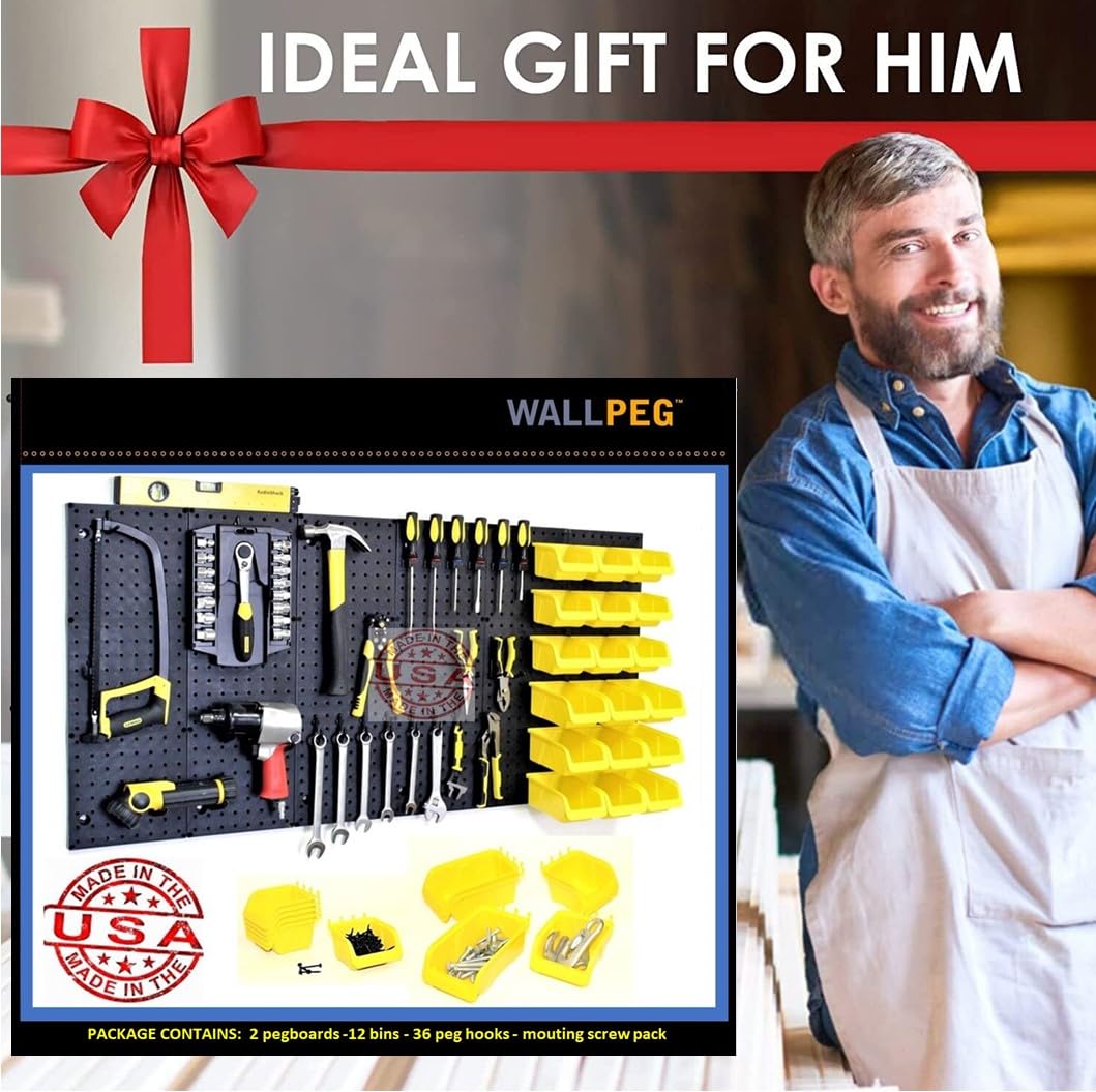 WallPeg Made in USA Pegboard Panels Garage Organization - Wall Storage Kit (PB-2 B) (2) ea - 24" x 16" Peg Board Tool Organizer Panel Set - Garage Organizer Kit