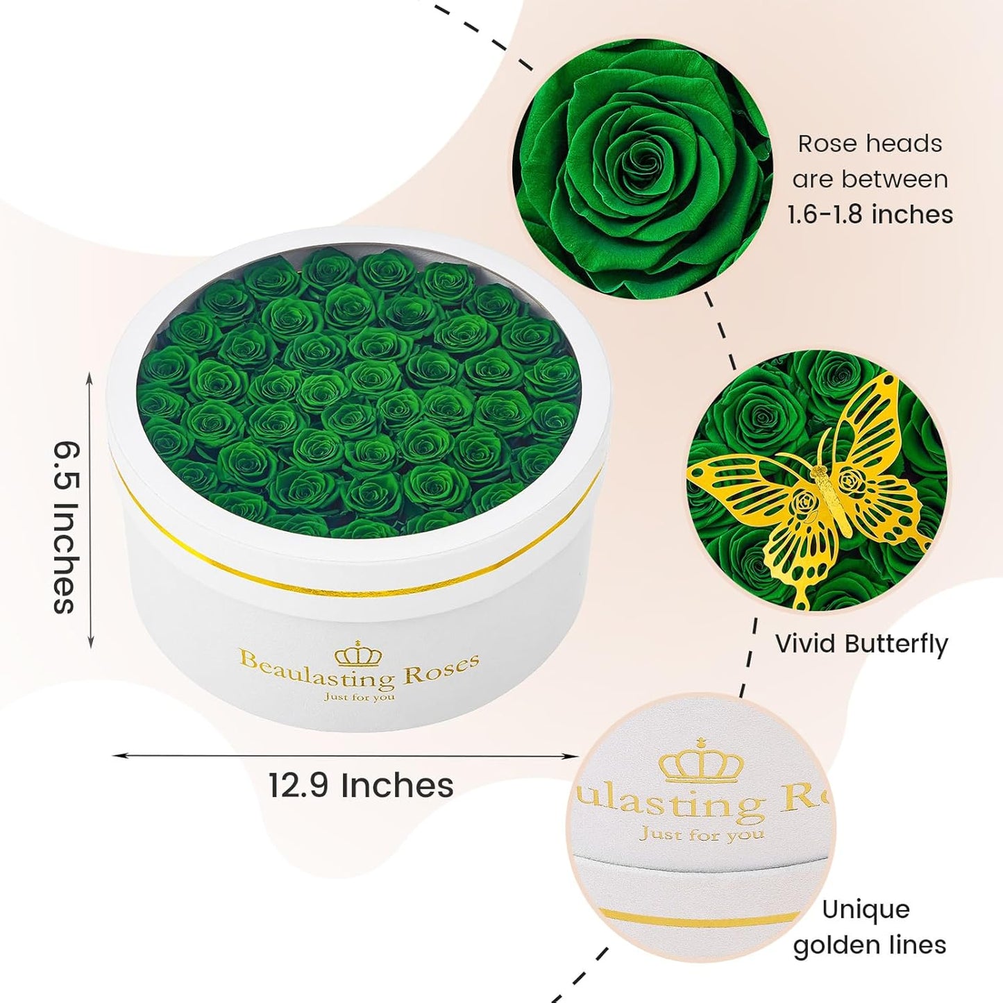 Preserved Roses Forever Flowers Real Roses in a Box Mother's Day Birthday Flowers for Her Mom Women Wife Valentine's Day, Green, 47 Piece