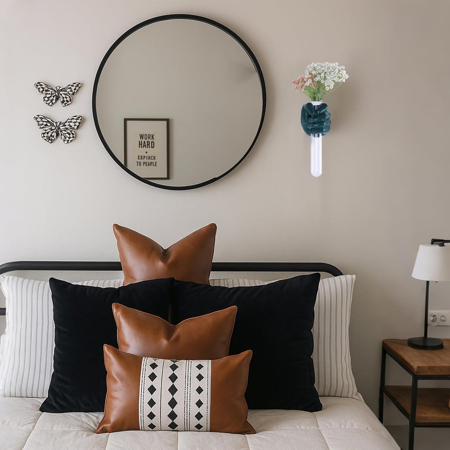 Green Wall Sculptures, Hand Vases Home Decor, Wall Mount Art Sculpture, Unique Wall Art Statue, Funky Flower Vase Decorations, Modern Eclectic Hanging Decor,Glass Test Tube Vase