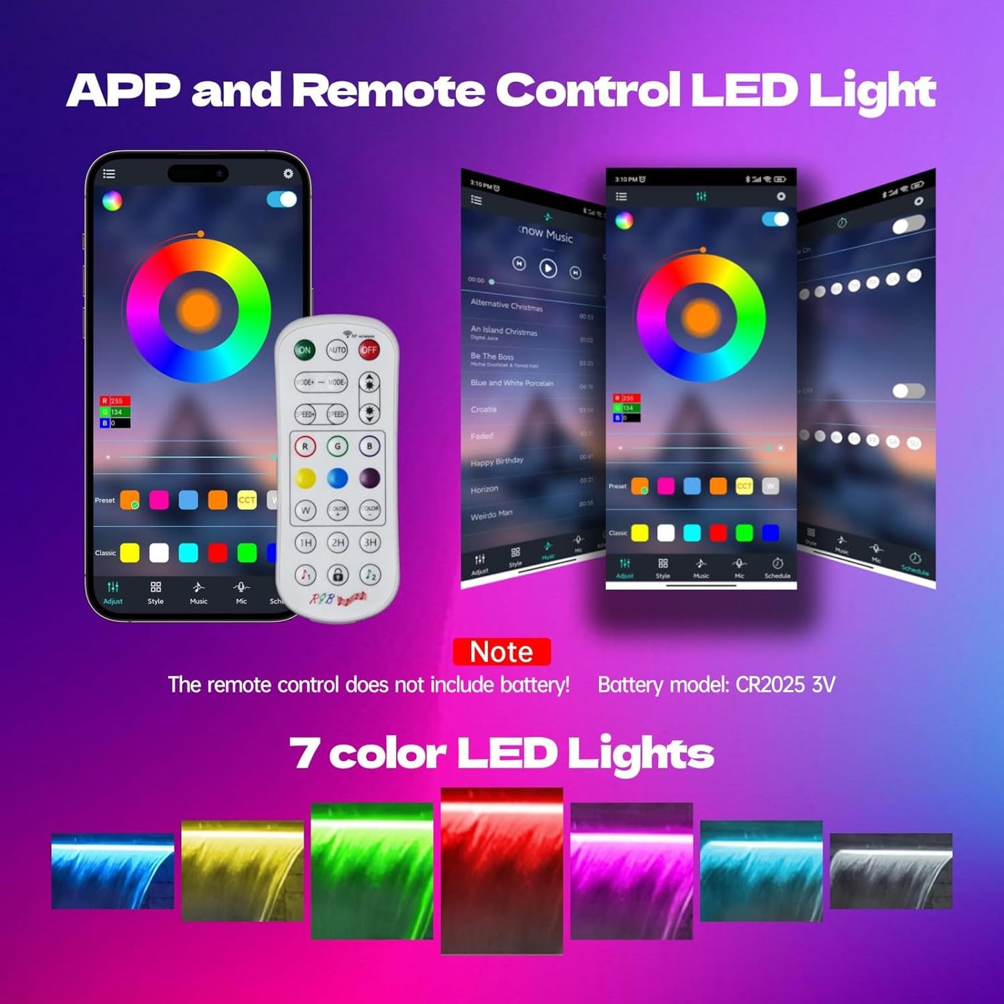 Pool Waterfall Spillway Stainless Steel Pond Fountain, APP Control Colorful LED Lighted Outdoor Black Fountains, Water Flow Spillways Kit for Koi Pond, Swimming Pool, Garden-23.6"x7.8"x3.9"