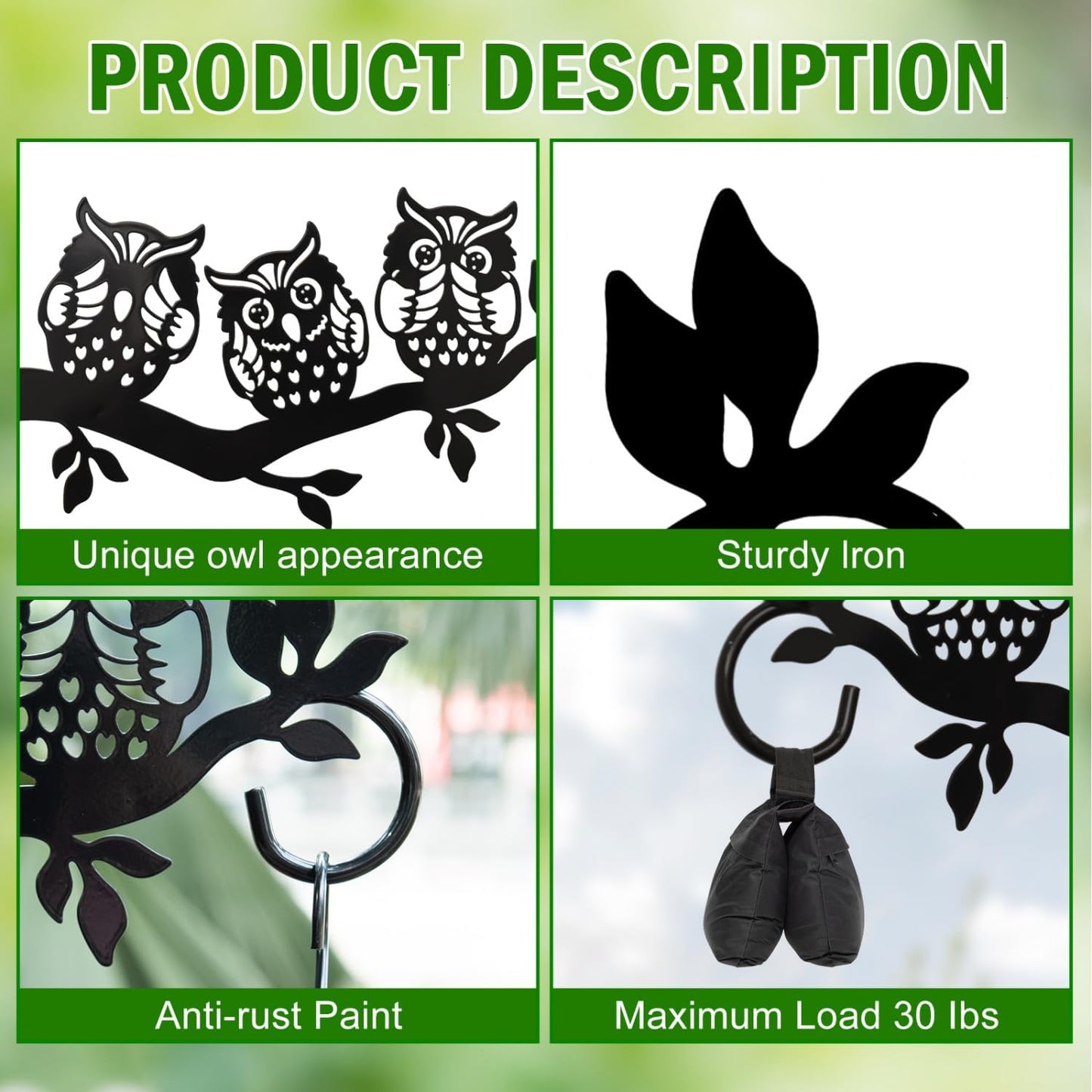 Plant Hangers Outdoor, Metal Hanging Plant Bracket, Plant Hooks for Hanging Baskets, Bird Feeders, Wind Chimes Indoor, Lantern, Flower Pot, Wall Mount Plant Holder with Screws (Owl)
