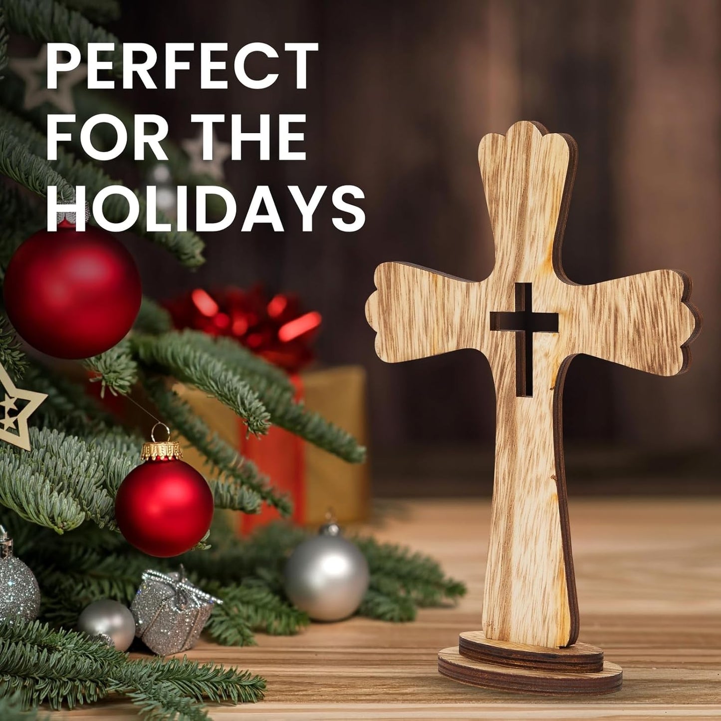 Juvale 3-Pack Wooden Cross Baptism Centerpieces - 6 x 2 x 9 In Brown Rustic Wood - Baptism Decor & First Communion Centerpieces for Tables - Wooden Crosses for Crafts