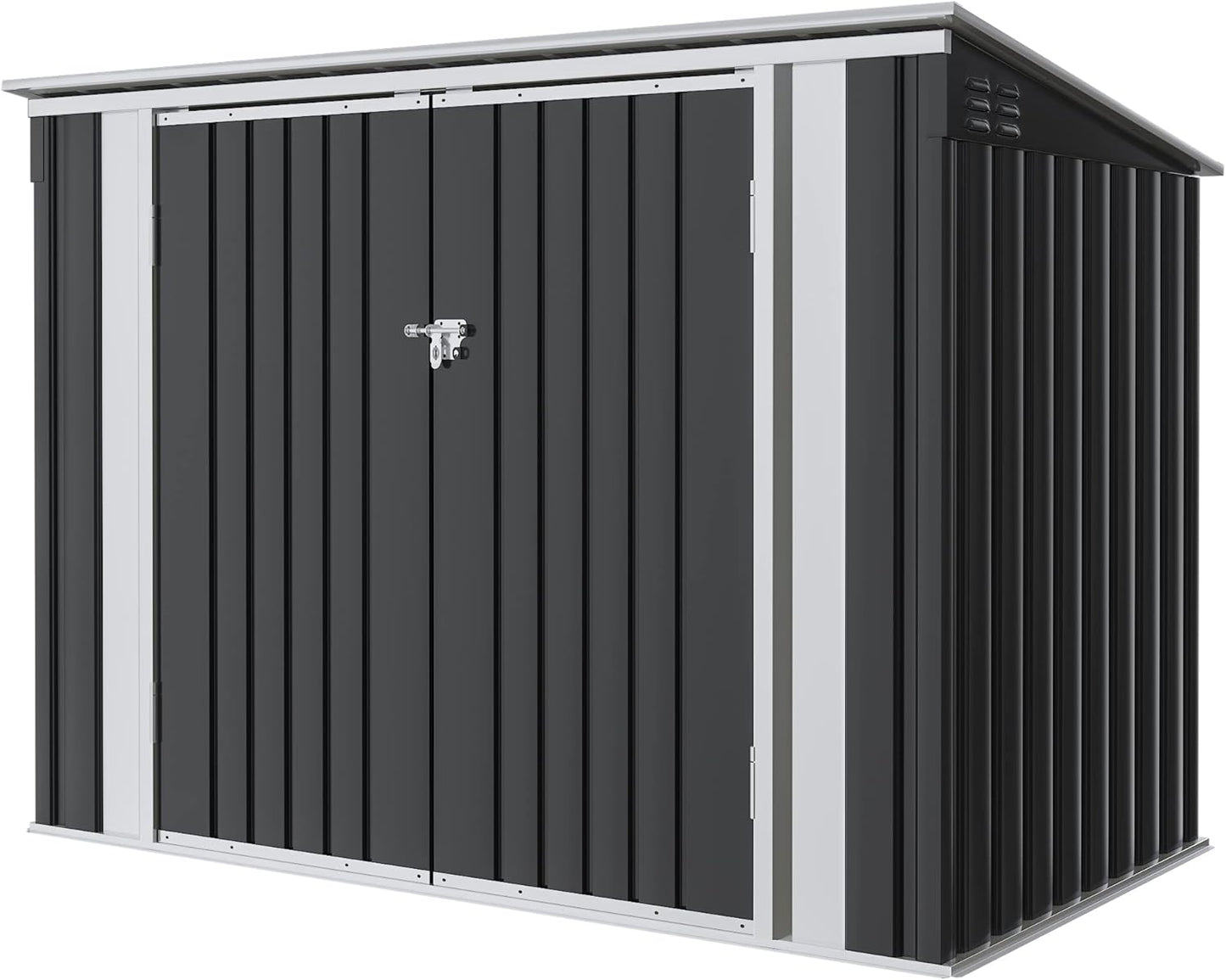 Greesum 5.8x3.3 FT Outdoor Storage Shed Metal Garbage Shed with Lid Chain Hydraulic Gas Rod for Lawn Tools, Bikes, Toys,Garbage Bin,Black