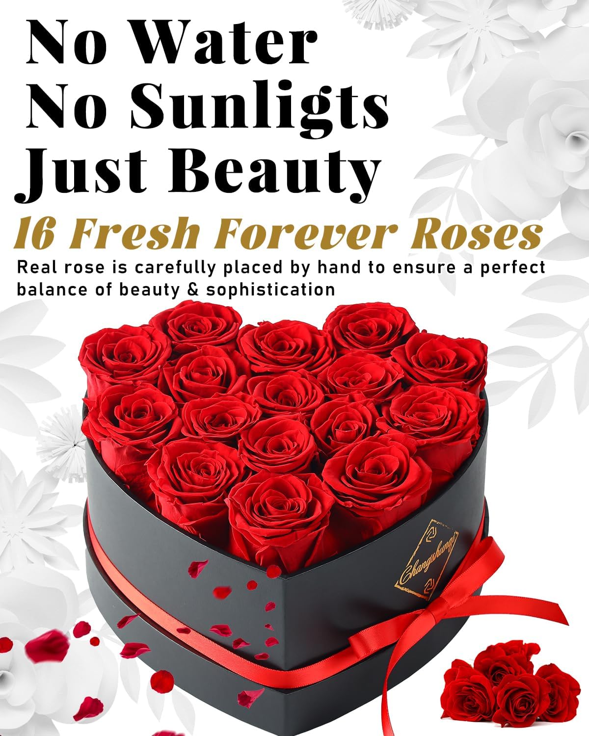 16 Flowers Forever Preserved Roses in Heart Box, Preserved Flowers Womens Birthday Gifts for Women Mothers Rose Gift for Her Romantic Eternal Real Rose for Women Mom Wife