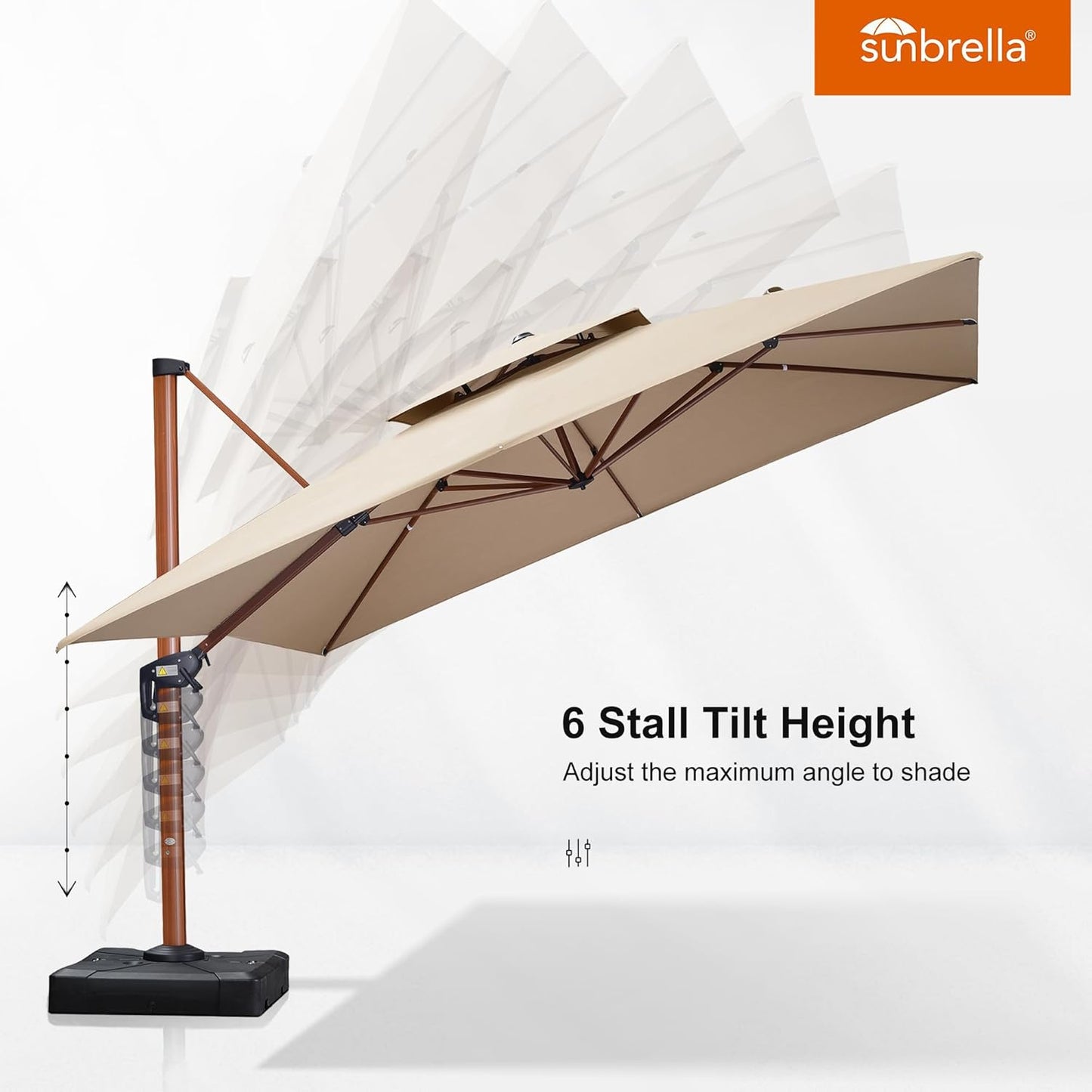 PURPLE LEAF 12' X 12' Patio Large Cantilever Umbrella Outdoor Wood Umbrellas Offset Umbrella Heavy Duty Sun Umbrellas for Garden Deck Pool, Heather Beige