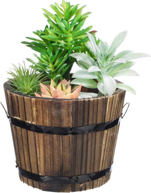 Wooden Whiskey Barrel Planter Garden Flower Pot Decor Wood Planter Plant Container Box 15x12x13cm