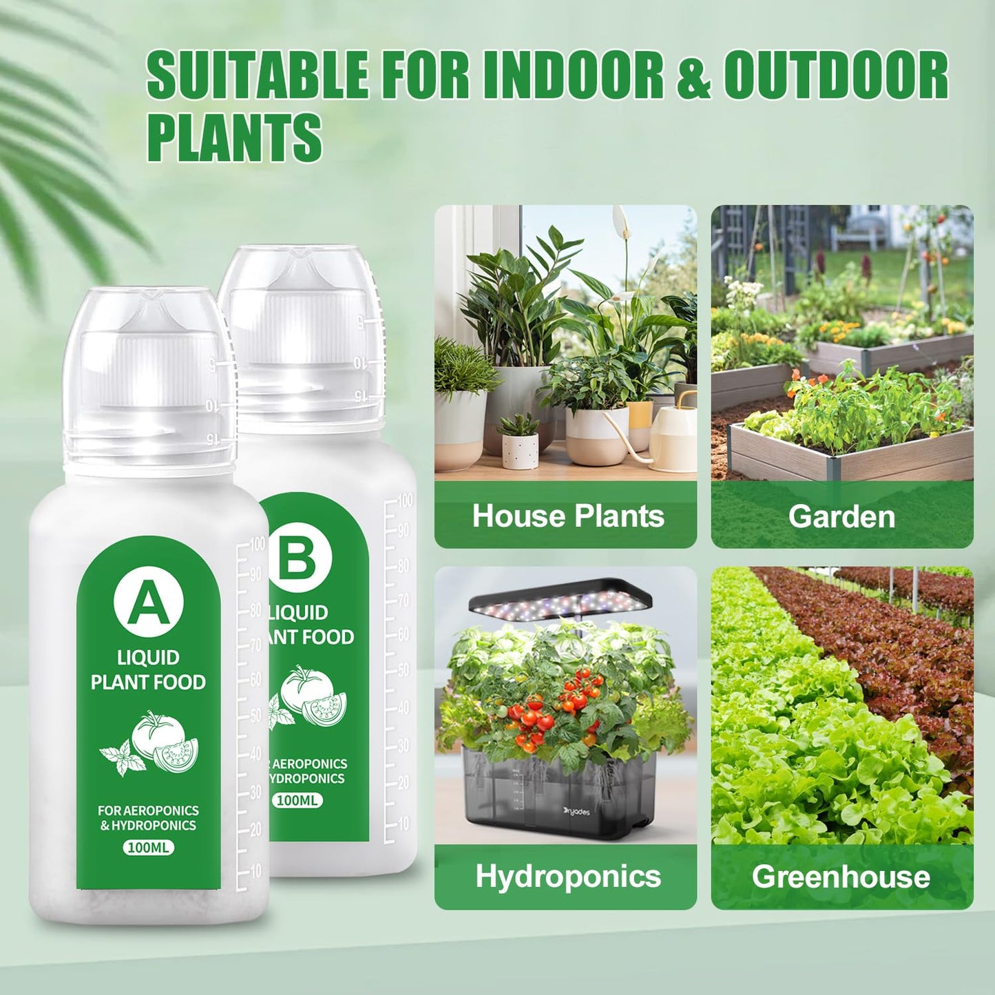 Hydroponics Nutrients(800ml in Total), All Purpose Plant Food A&B Hydroponics Supplies, Indoor Plant Fertilizer for Hydroponics Growing System, Hydroponic Solution for Herbs Vegetables