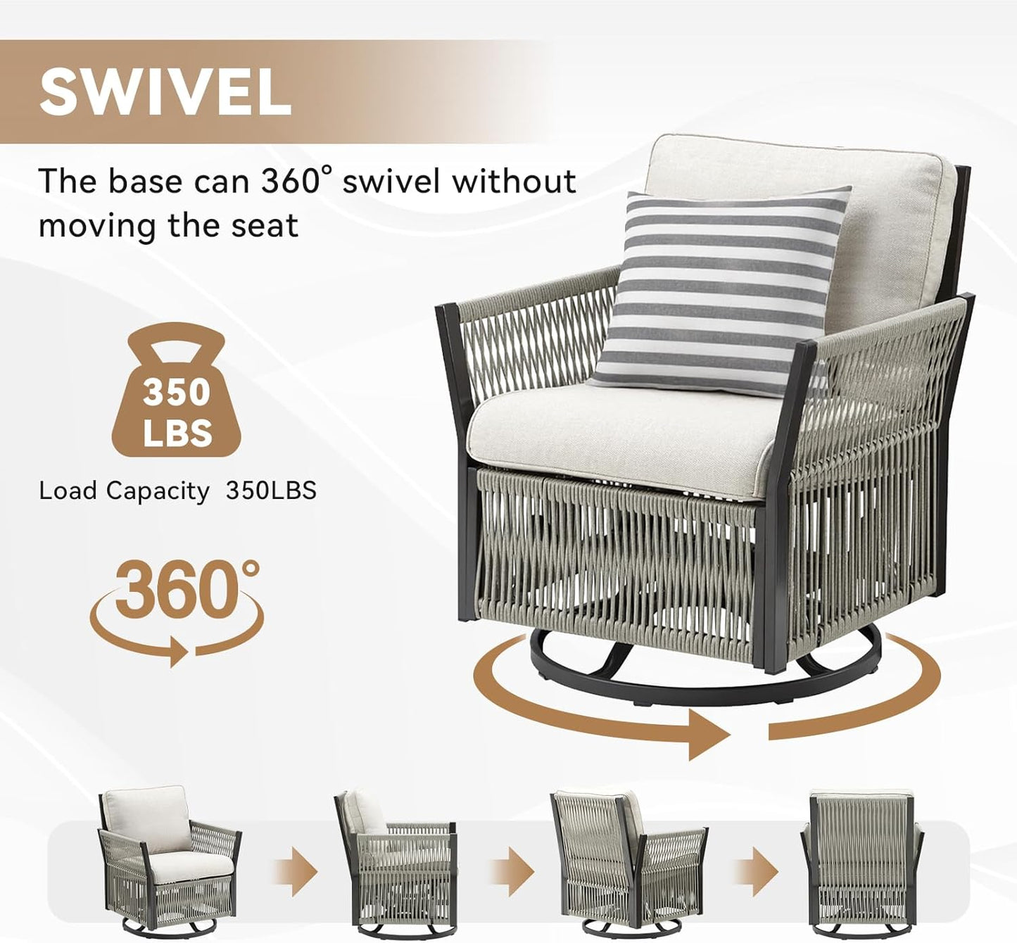 Patio Furniture Wicker Outdoor Conversation Set, 6-Piece All Weather Patio Furniture Rattan Rocking Sets w/Removable Cushions & Ottomans, Bistro Set for Backyard, Balcony, Deck, Beige