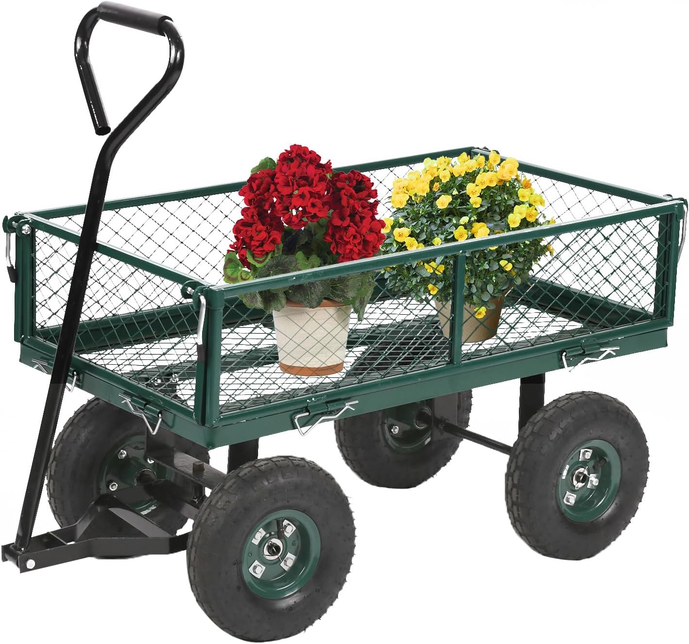 PayLessHere Heavy Duty 500 Lbs Capacity Mesh Steel Garden Cart Folding Utility Wagon with Removable Sides for Beach Lawn Yard Landscape