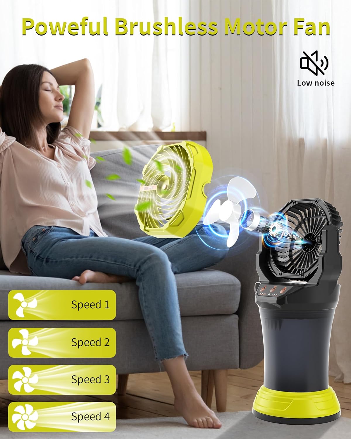 Portable Misting Fan with Large Battery Fan-Rechargeable Outdoor Misting Cooling Fans with 2L Water Tank,RGB Lights,4 Speeds & Spray Modes-for Patio, Camping, Beach, Workshop (Green)
