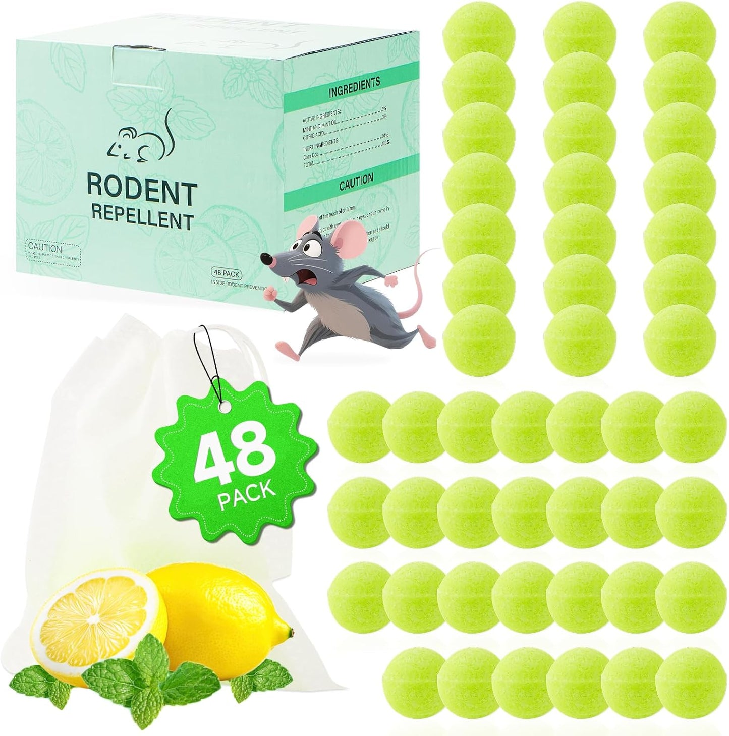 Pest Rodent Repellent, 48 Pack Peppermint Oil Repellent for Mouse, Roach, Rodent, Mice, Rats, Spider, Ant, Pest Control Indoor & Outdoor Use, Natural Mouse Deterrent Replace Traps Family & Pet Safe