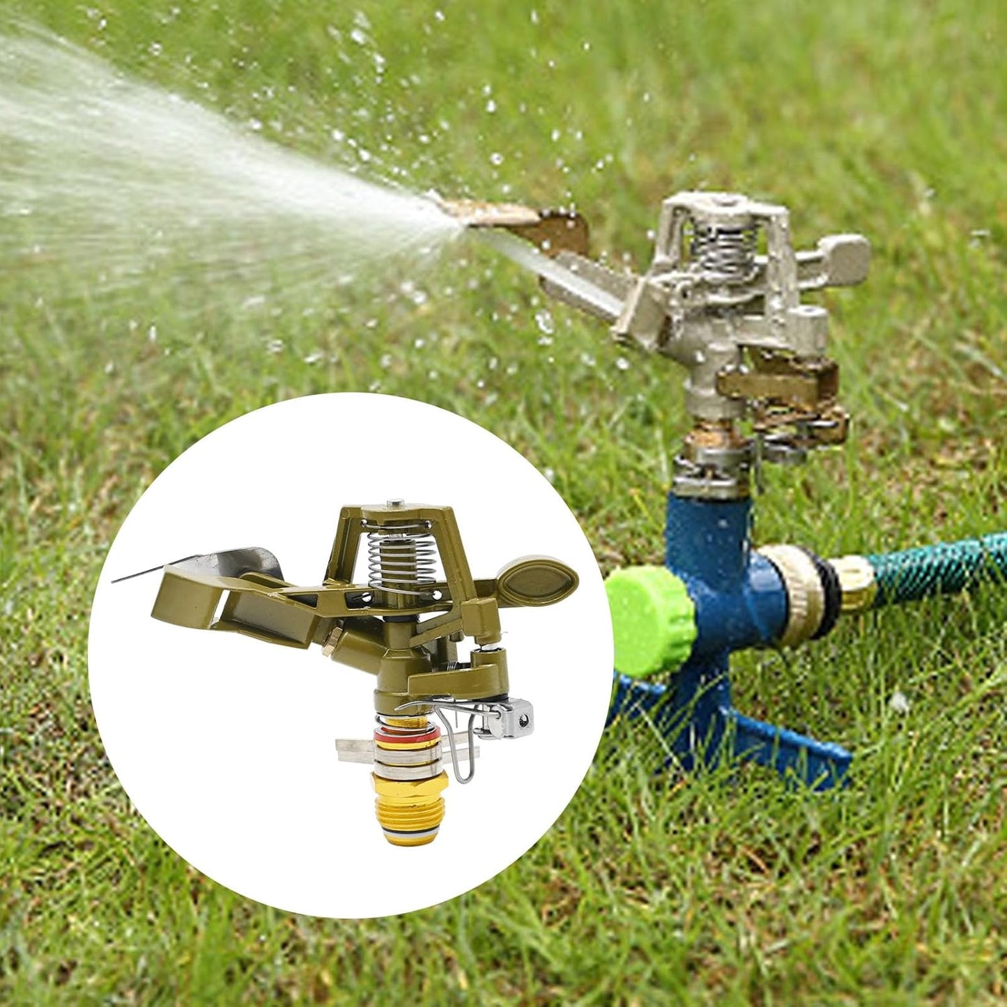 1/2 Inch Brass Impact Sprinkler with Nozzles Adjustable 0-360 Degree Coverage Pattern Heavy Duty Lawn Sprinkler Head for Yard Lawn Grass Patio Garden Irrigation (1Pcs)