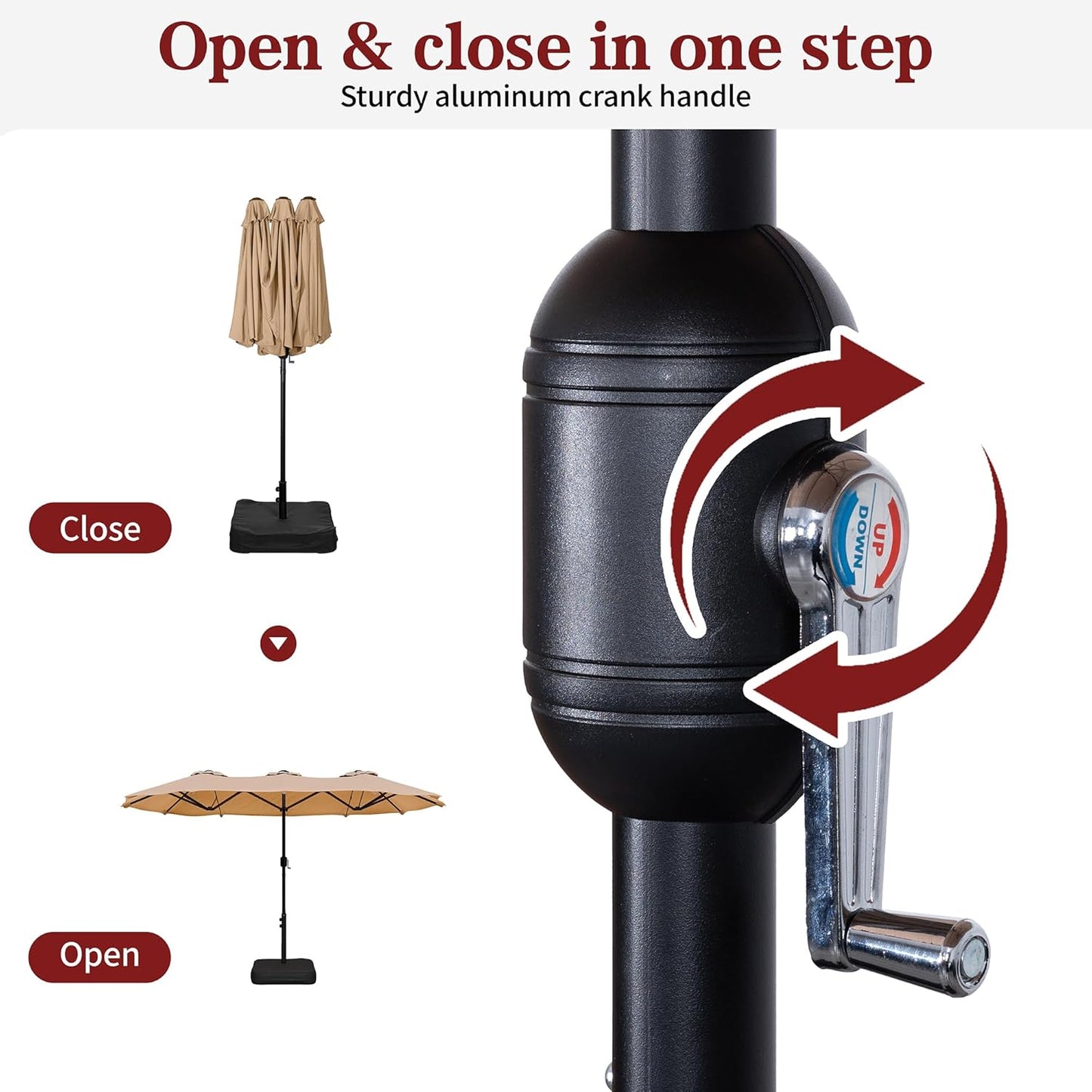 Vongrasig 15FT Large Patio Umbrella with Base Included, Outdoor Double sided Umbrellas with Crank Handle, Rectangle Table Umbrella for Pool Lawn Garden Market