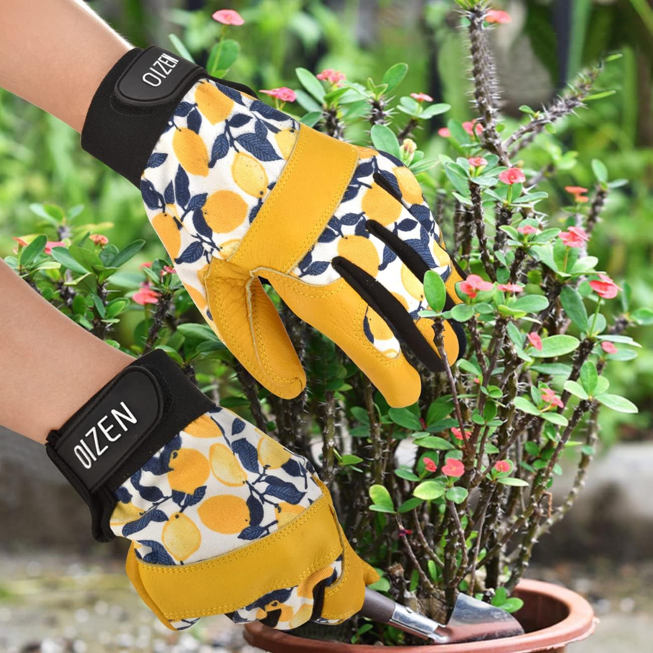 Cowhide Leather Thorn Proof & Puncture Resistant Gardening Gloves for Women and Men, Touchscreen Compatible Working Gloves for Weeding, Digging, Planting, Gardening Gifts for Women (Large)